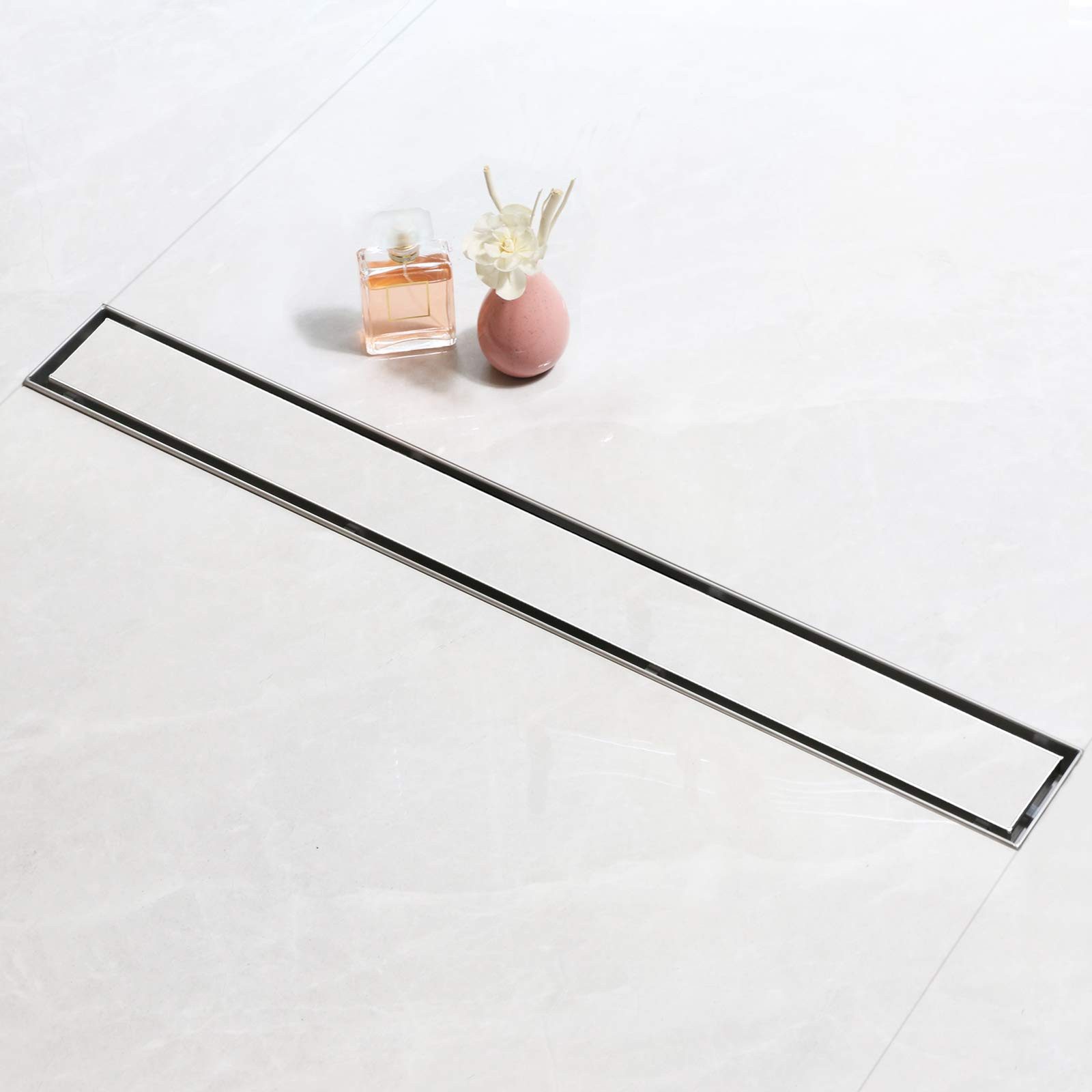 SaniteModar Duschrinne mit Siphon, Filter & 2-in-1-Abdeckung, 1-St., 60 cm Edelstahl Bodenablauf für ebenerdige Duschen