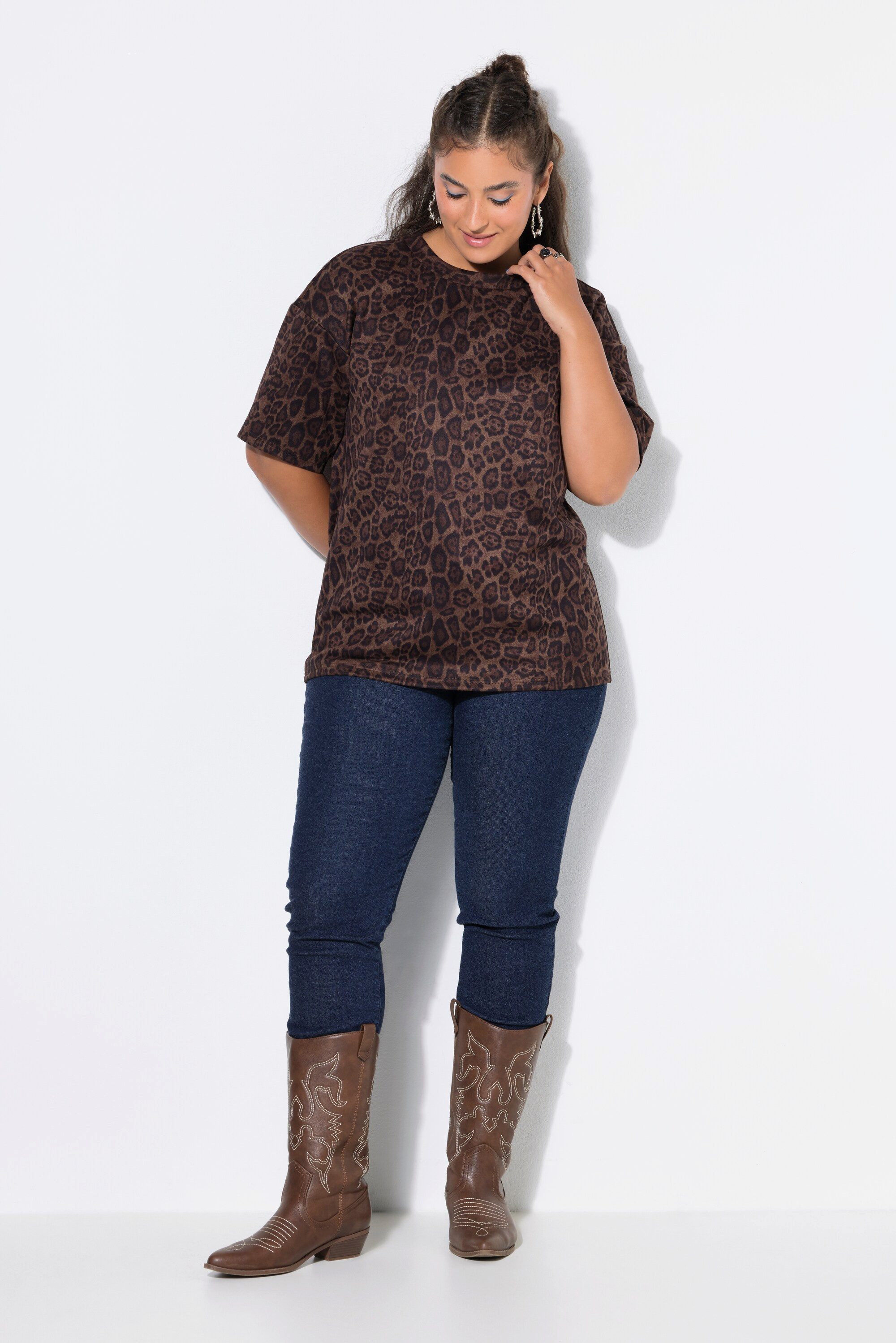 Studio Untold T-Shirt T-Shirt Oversize Shape Suede mit Leo Halbarm – Bild 4 von 4