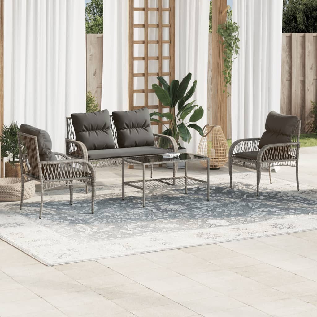 vidaXL Gartenlounge-Set 4-tlg. Garten-Sofagarnitur mit Kissen Grau Poly Rattan, (1-tlg)