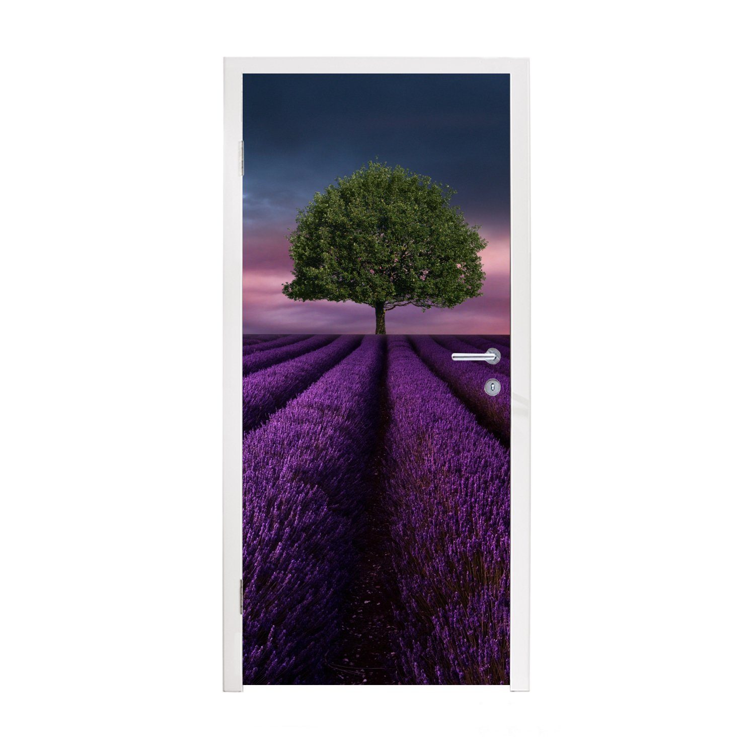 MuchoWow Türtapete Lavendel - Baum - Lila, Matt, bedruckt, (1 St), Fototapete für Tür, Türaufkleber, 75x205 cm