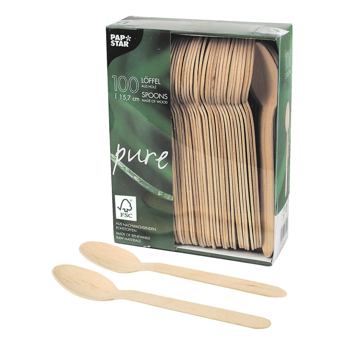 PAPSTAR Одноразовая ложка pure (100 Stück), Birkenholz, biologisch abbaubar, 100 Stück