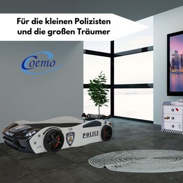 Coemo Autobett (Komplett-Set Bett und Lattenrost), Autobett Polizeiauto-Design V2 POLICE mit Lattenrost