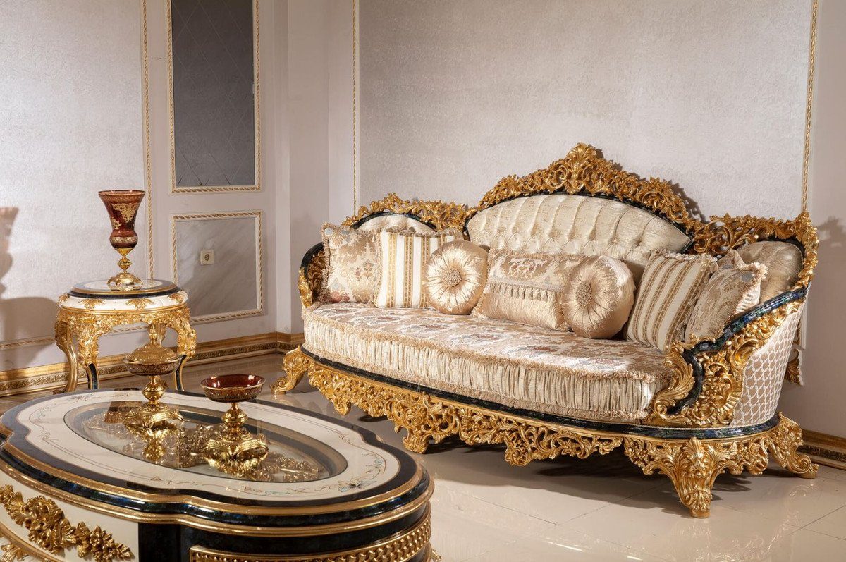 Wohnzimmer & Blau - Sofa Prunkvolles Sofa - Edel / mit Padrino Muster / Gold - Wohnzimmer Barock / Barock Casa Luxus Gold elegantem Möbel Sofa Mehrfarbig Prunkvoll