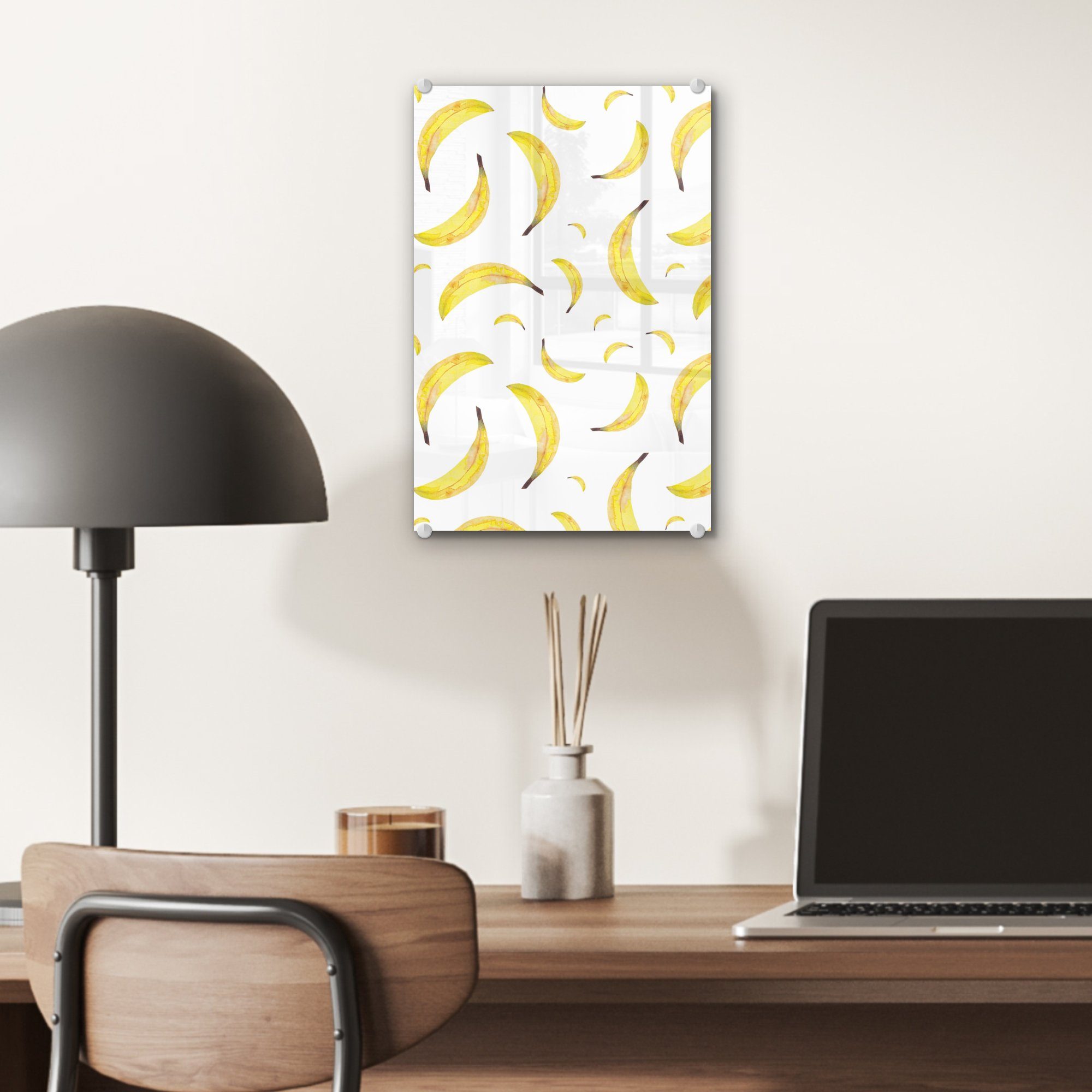 (1 auf MuchoWow - Bilder auf - Bananen - Glasbilder - Obst Acrylglasbild Gelb, - Wanddekoration Glas Wandbild Glas Foto St),