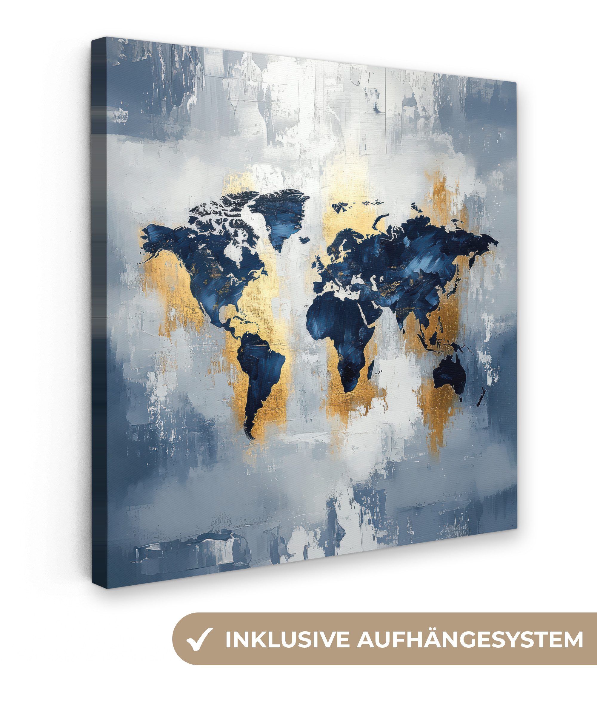 OneMillionCanvasses® Leinwandbild Weltkarte - Blau - günstig online kaufen