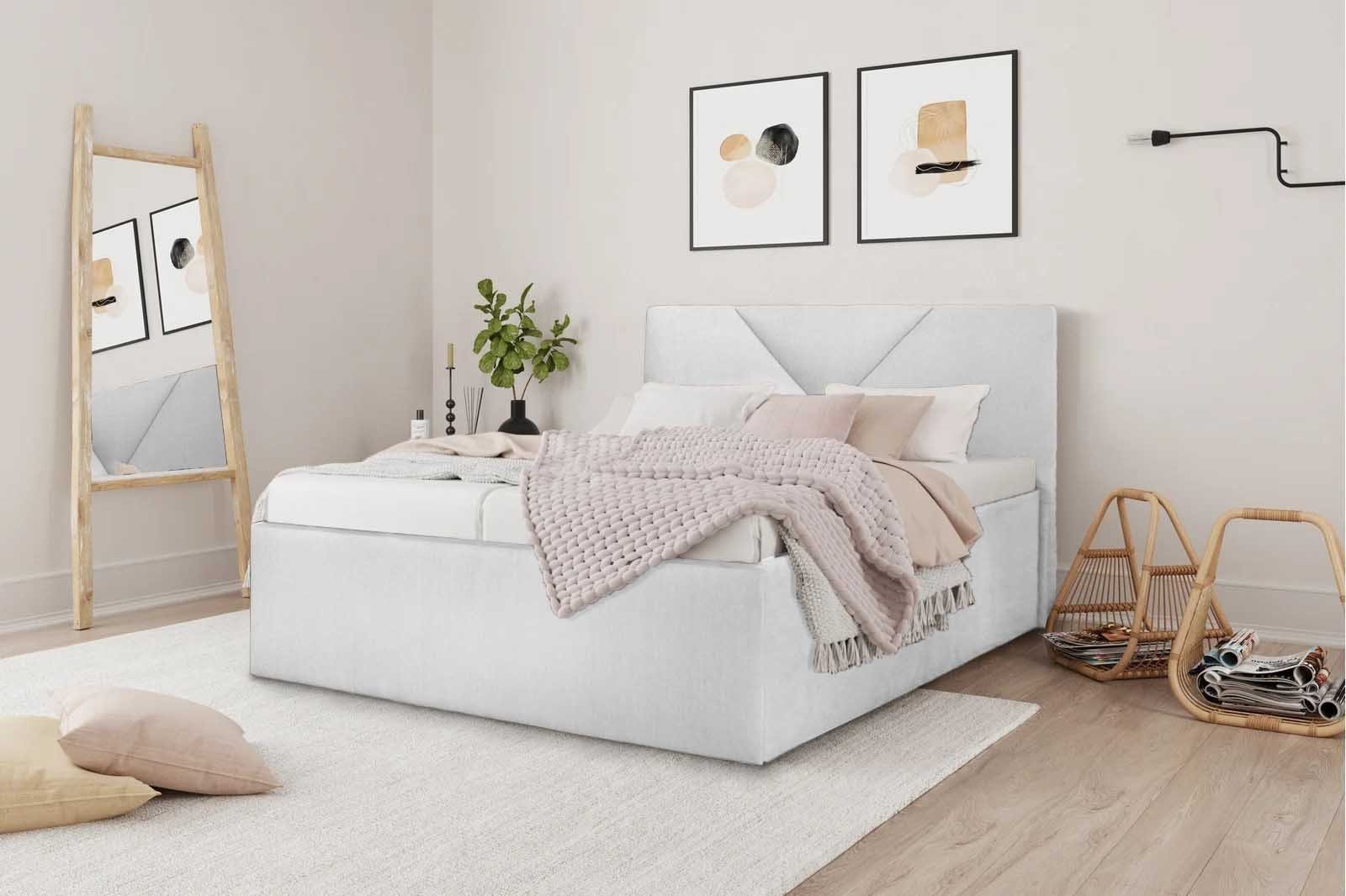 Weiß Betten schönen Polsterbett Schlafkomfort Madrid, Kopfteil Halmon mit Optik