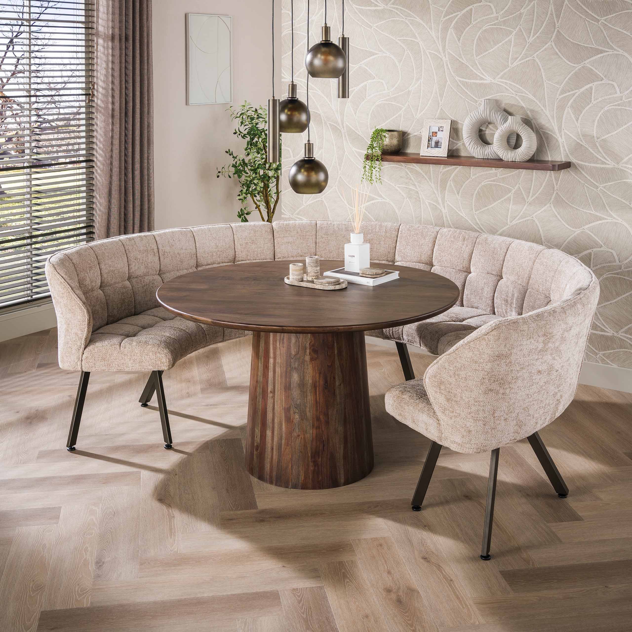 Maison ESTO Essbank runde Esszimmerbank Polsterbank 3-teilig Stoff Sand 245 cm gepolstert, Ideal für runde Esstische bis Ø 120 cm
