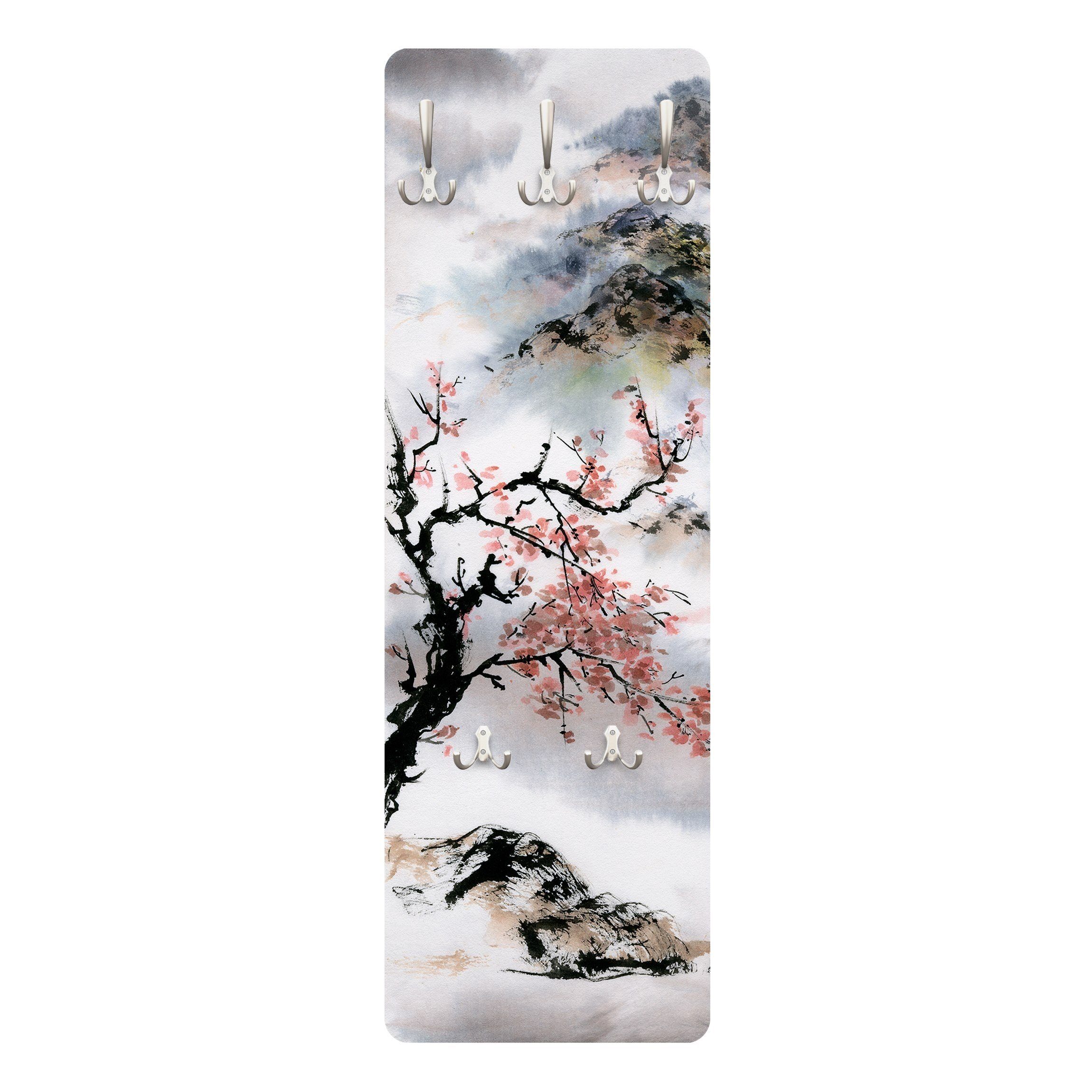 Bilderdepot24 Garderobenpaneel grau Wald Natur Vintage Japanische Aquarell günstig online kaufen