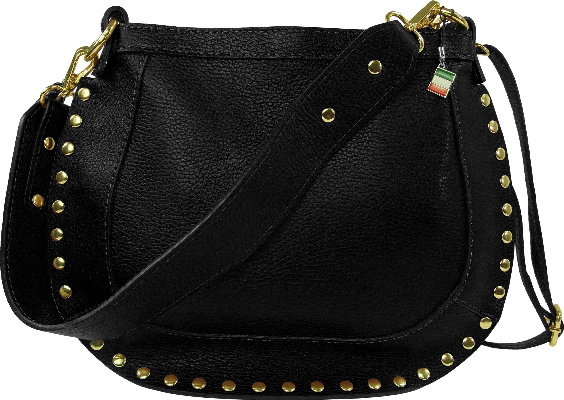 FLORENCE Schultertasche Florence Damen Schulter-Satteltasche schwarz (Schultertasche), Damen Schultertasche, Umhängetasche Leder, schwarz ca. 32cm