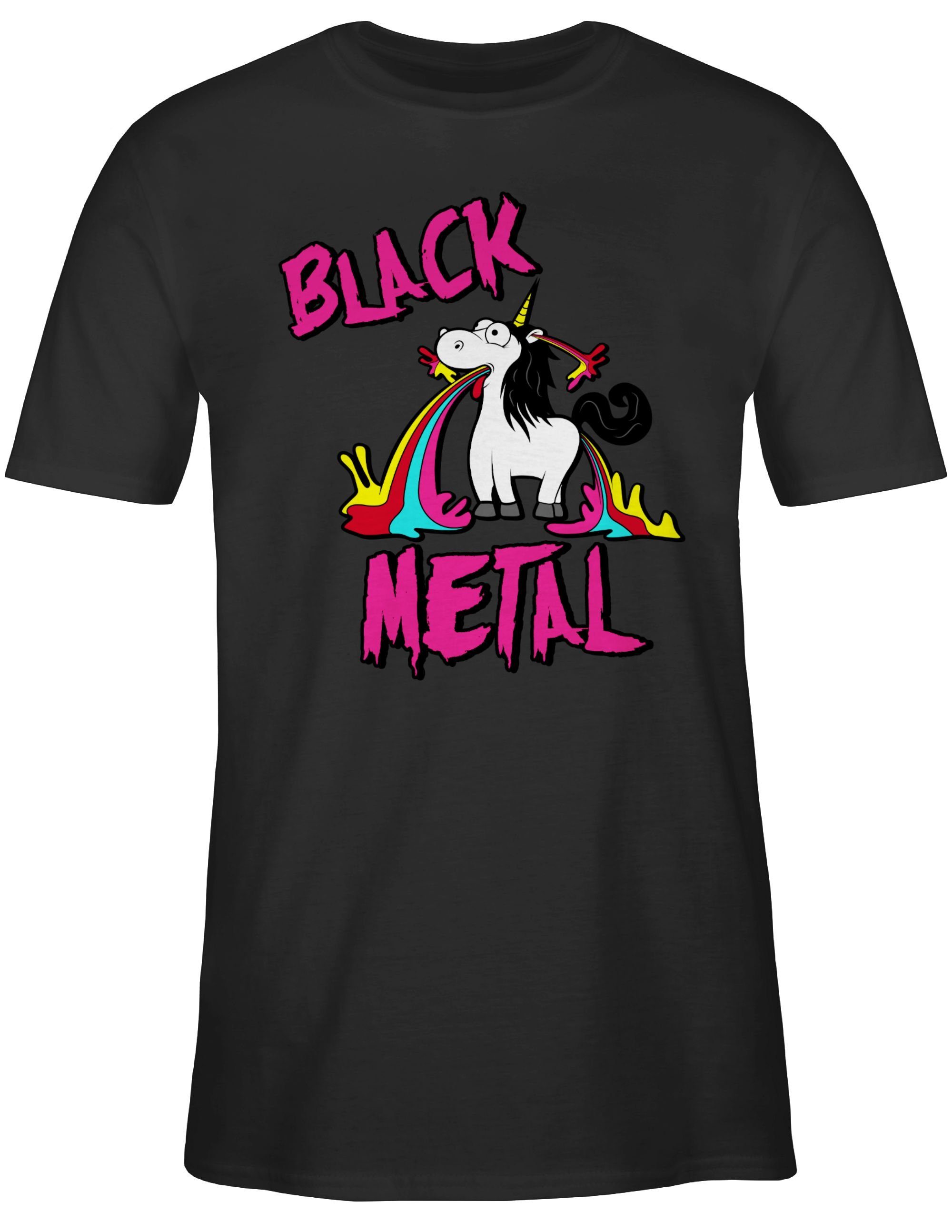 Shirtracer T-Shirt Black Metal Einhorn Einhorn 1 Geschenk Schwarz