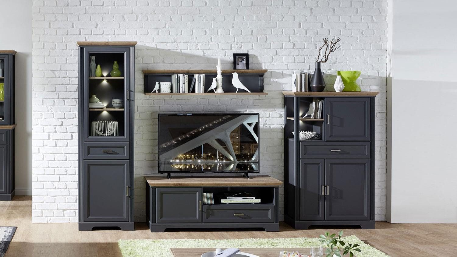 Innostyle Wohnwand Wohnwand 1 Jasmin Anbauwand in graphit und Artisan Eiche 326x204, (4-St)