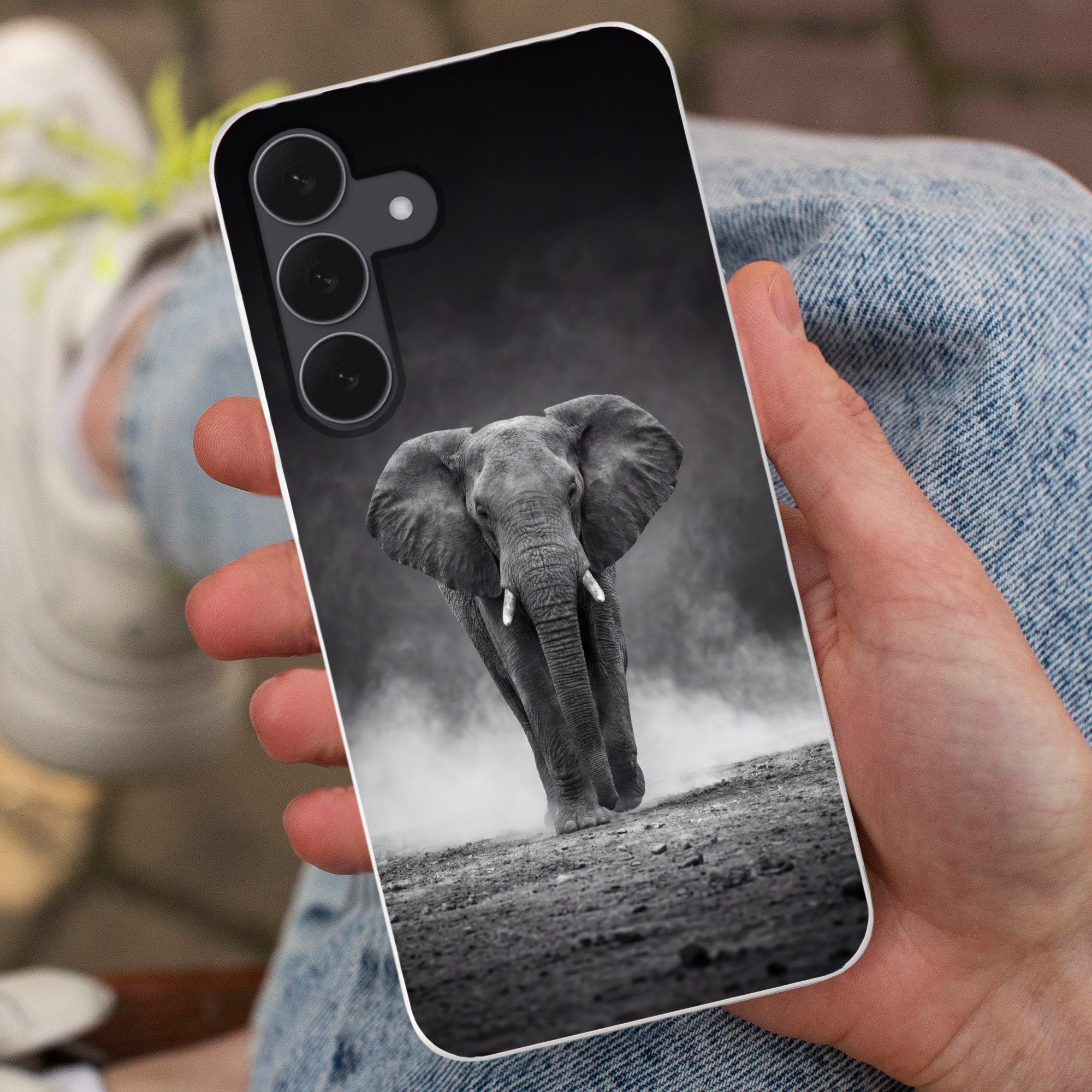 MuchoWow Handyhülle für Samsung Galaxy S25 FE Elefant - Schwarz - Weiß - Rauch, Smartphone-Bumper, Print, Handy Schutzhülle Dünn