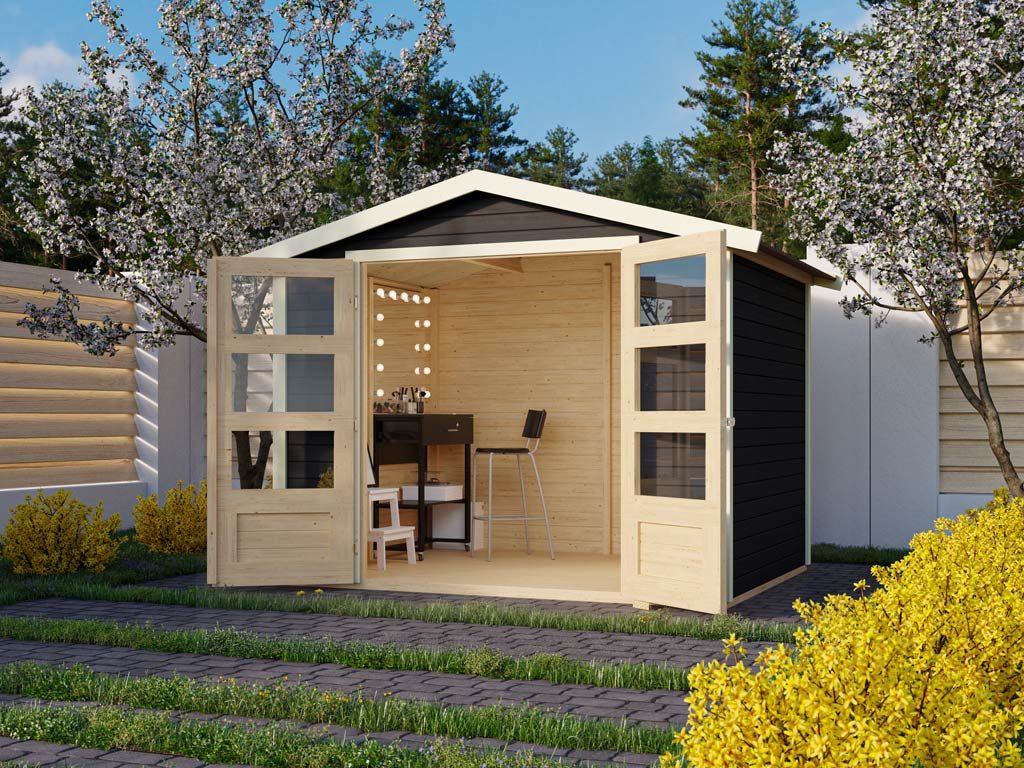 Karibu Gartenhaus KARIBU Gartenhaus Carlton 337×266 cm 19 mm, BxT: 337x266 cm, Massivholz-Gerätehaus mit Fußboden, wetterfest für Garten & Terrasse