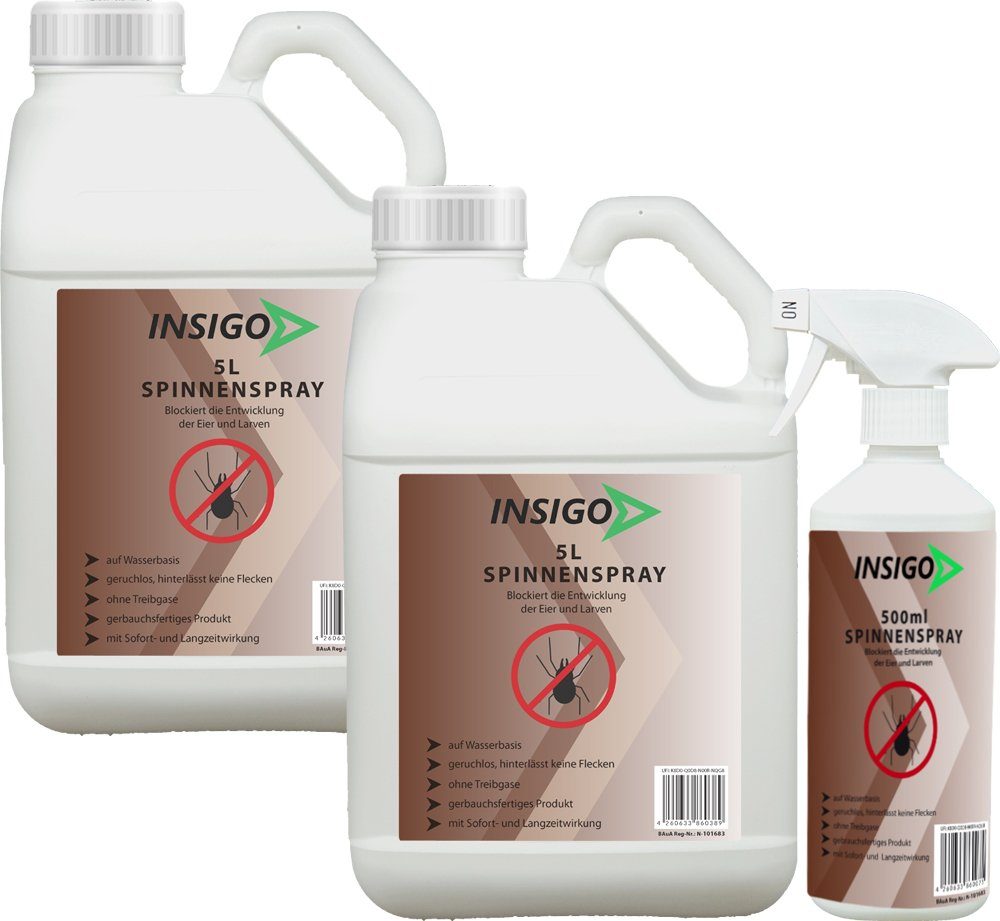 INSIGO Insektenspray Spinnen-Spray Hochwirksam gegen Spinnen, 10.5 l, auf Wasserbasis, geruchsarm, brennt / ätzt nicht, mit Langzeitwirkung