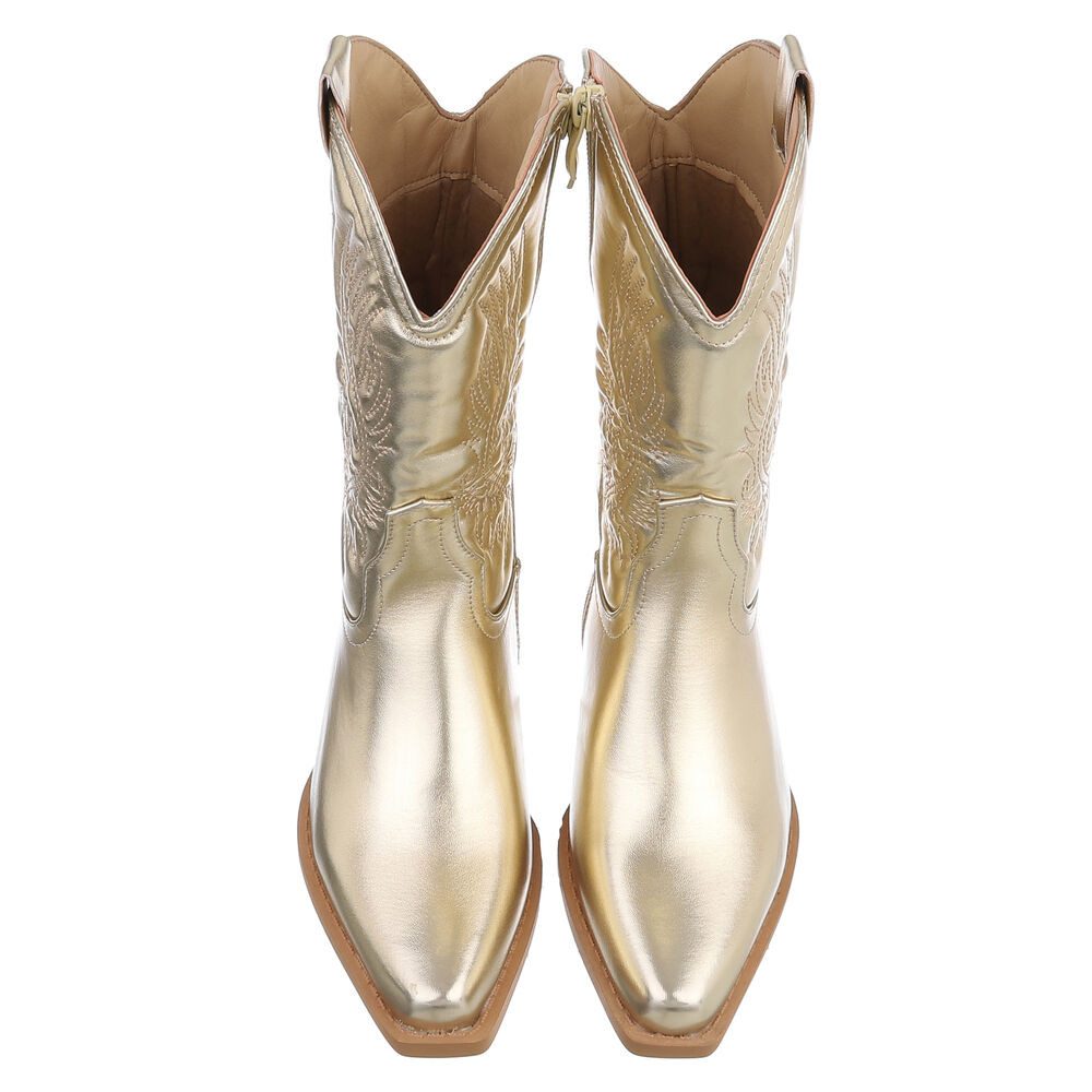 Ital-Design Cowboystiefel mit Stickdesign für Damen, Alltag und Freizeit Westernstiefelette (90482447) Blockabsatz Stiefeletten in Gold – Bild 4 von 5