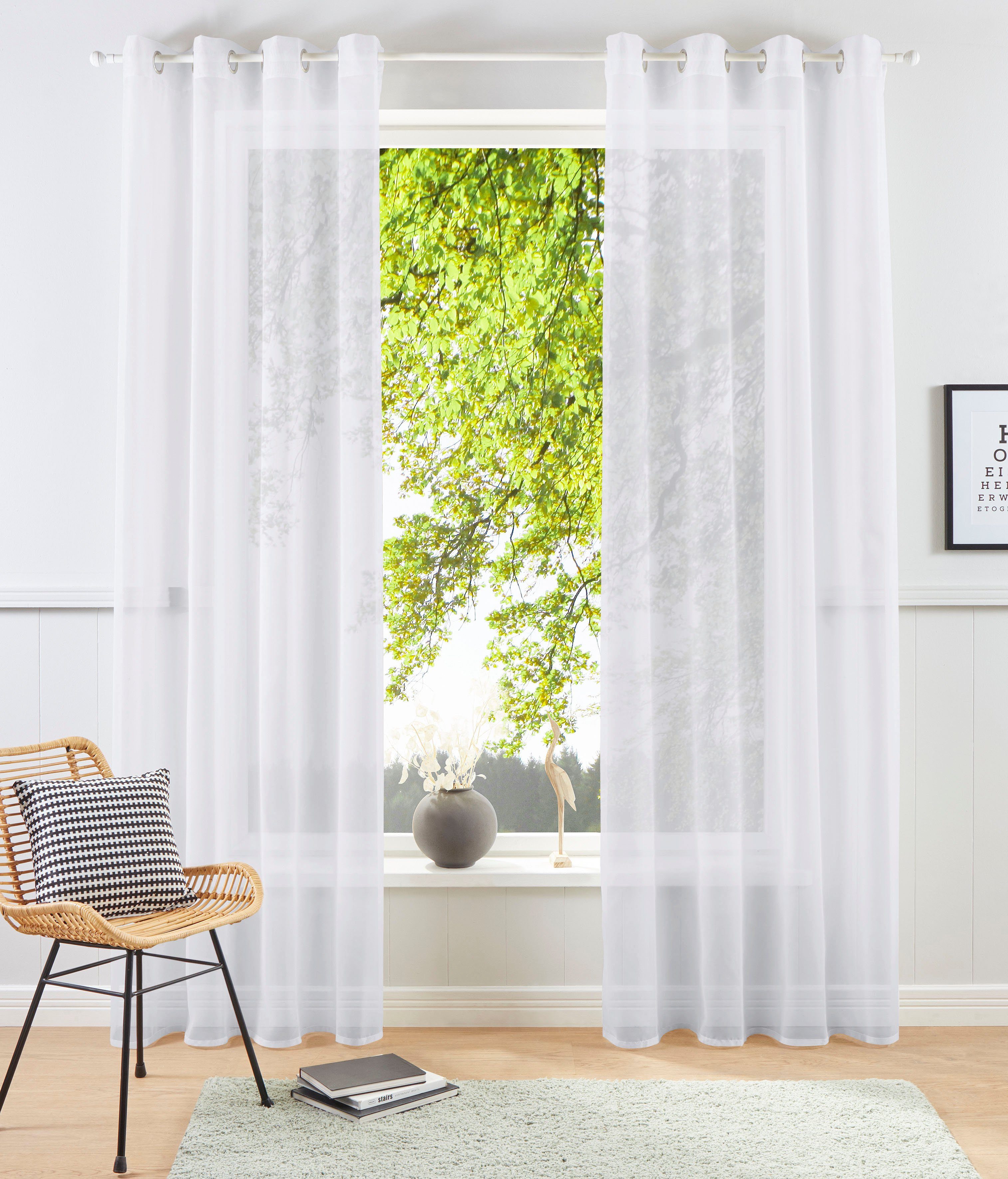 OTTO home Gardine XANA 1er- und 2er Pack (2 St), Ösen, transparent, Voile, einfarbig, 1 bzw. 2er Set, pflegeleicht, Kundenliebling