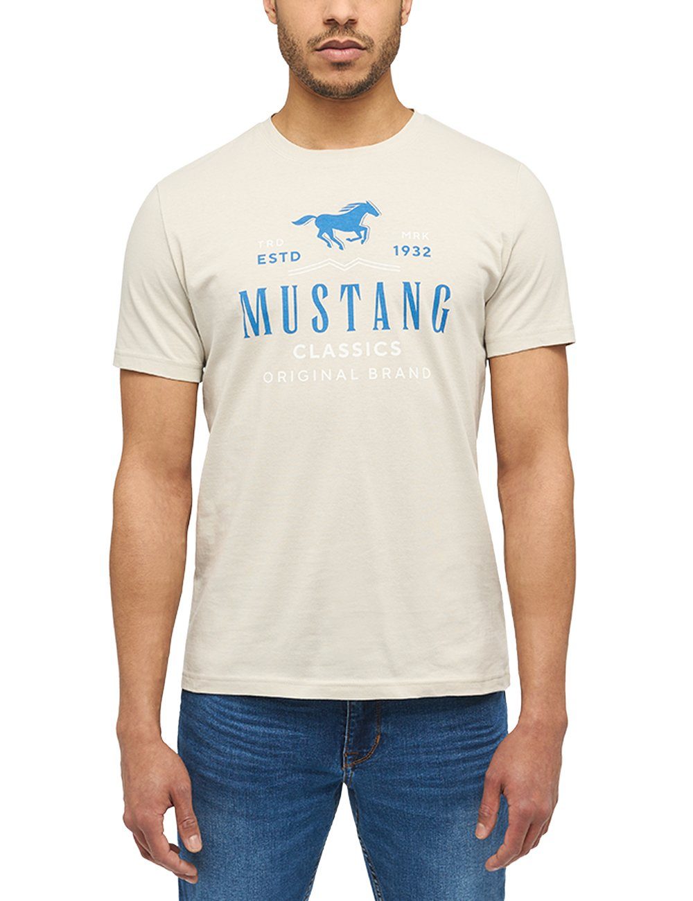MUSTANG Kurzarmshirt Mustang T-Shirt Print-Shirt braun | T-Shirts