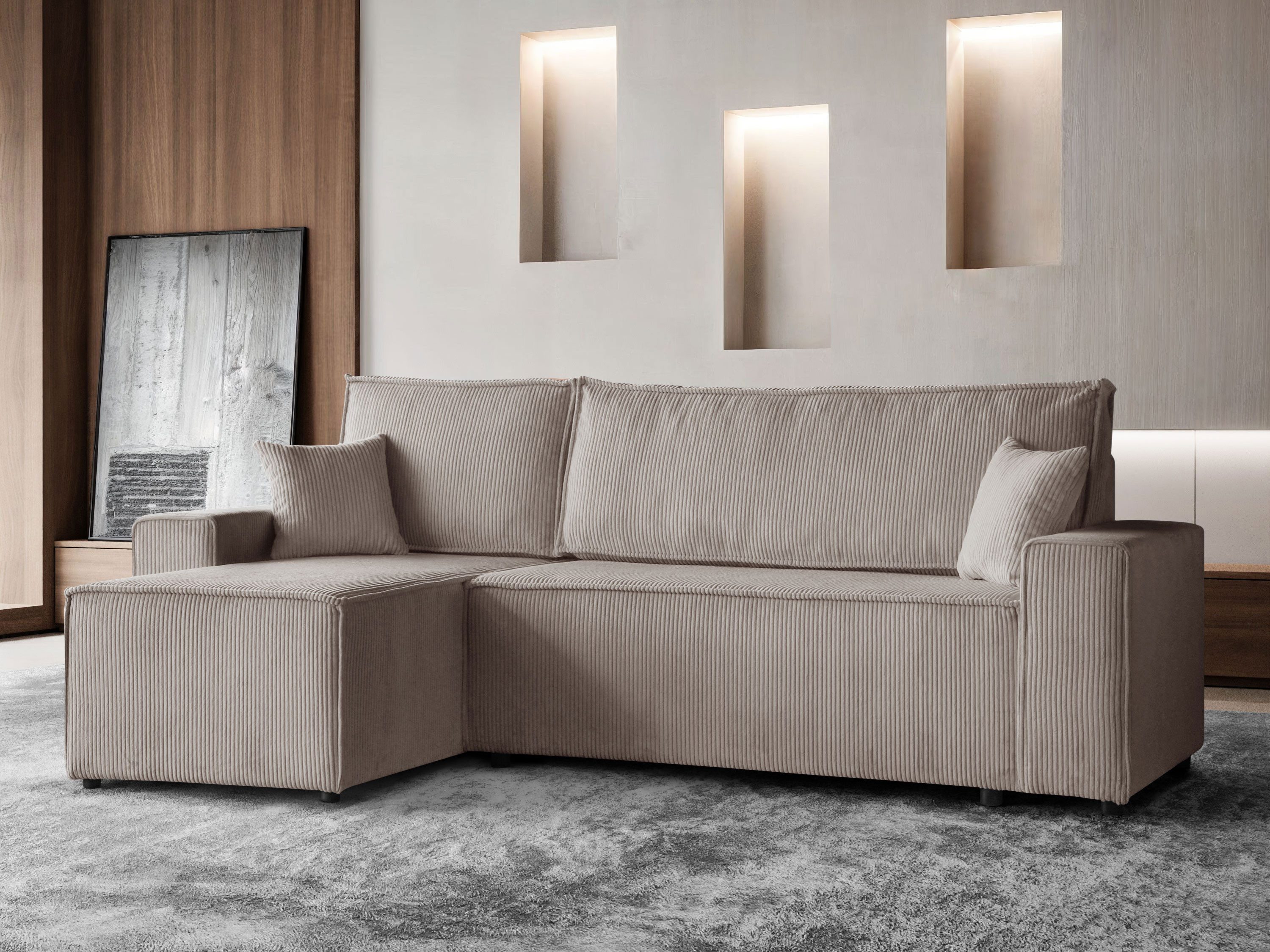 Beautysofa Ecksofa im Cordstoff HEKTOR, mit Bettkasten und Schlaffunktion