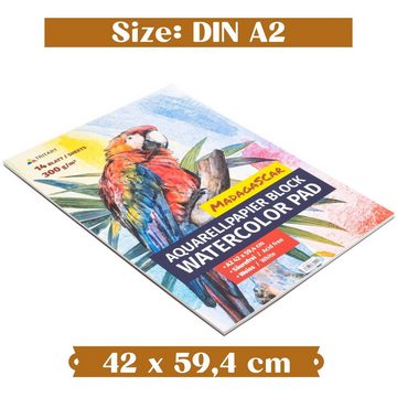 Tritart Aquarellpapier Tritart Aquarellpapier Din A2 300g/m² - Malblock A2 mit 14 Blatt -, Aquarellpapier A2 300g 14 Blatt für Kinder und Erwachsene