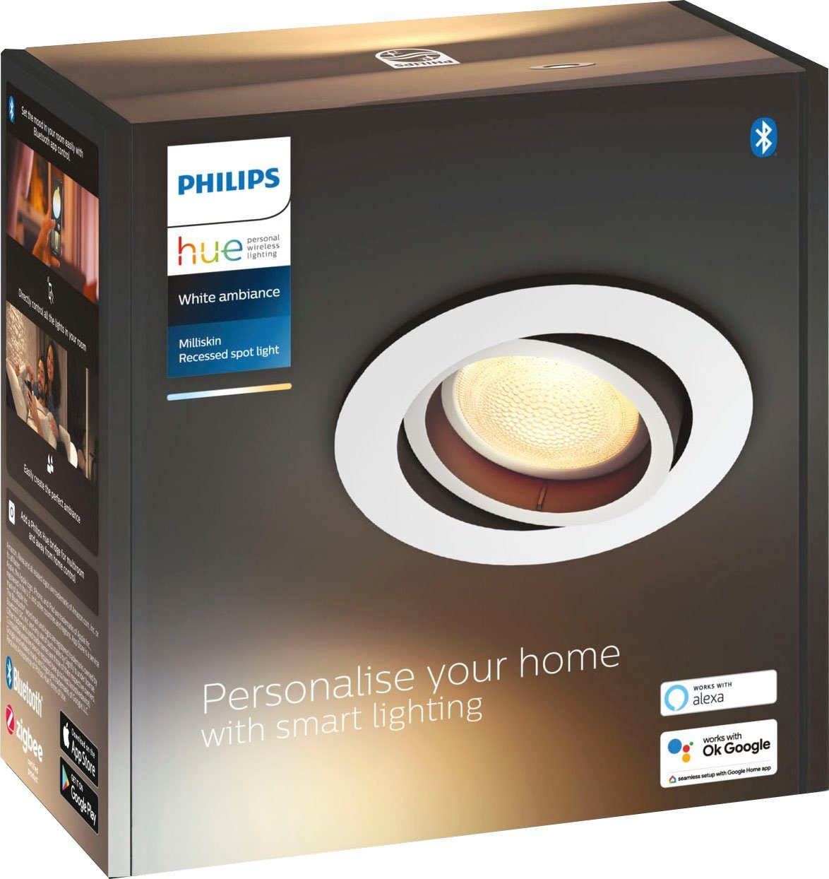 Philips Flutlichtstrahler LED Warmweiß Dimmfunktion, Hue Milliskin, Leuchtmittel wechselbar,