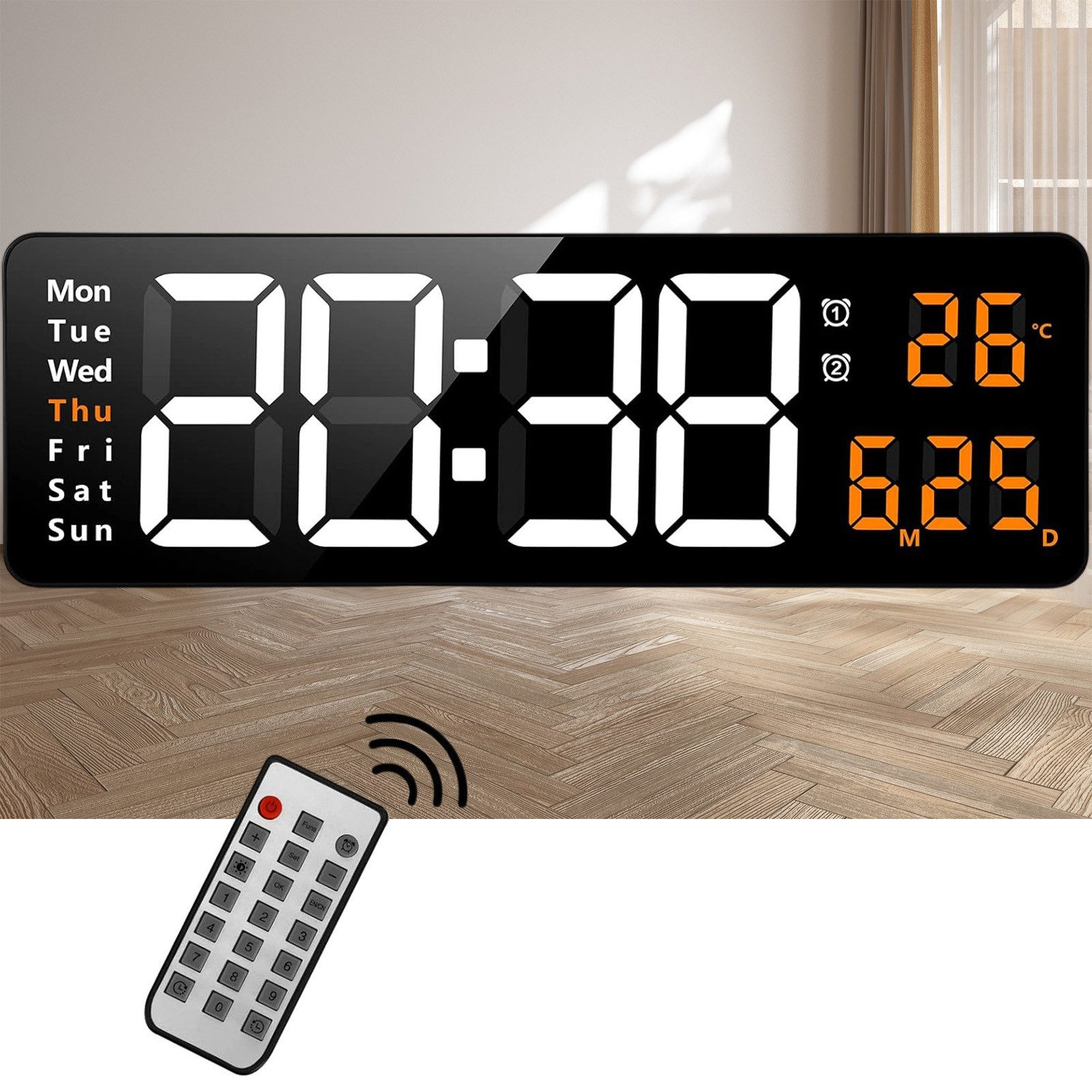 REDOM Wanduhr Elektronische Uhr mit Temperaturanzeige Fernbedienbare LED-Di günstig online kaufen