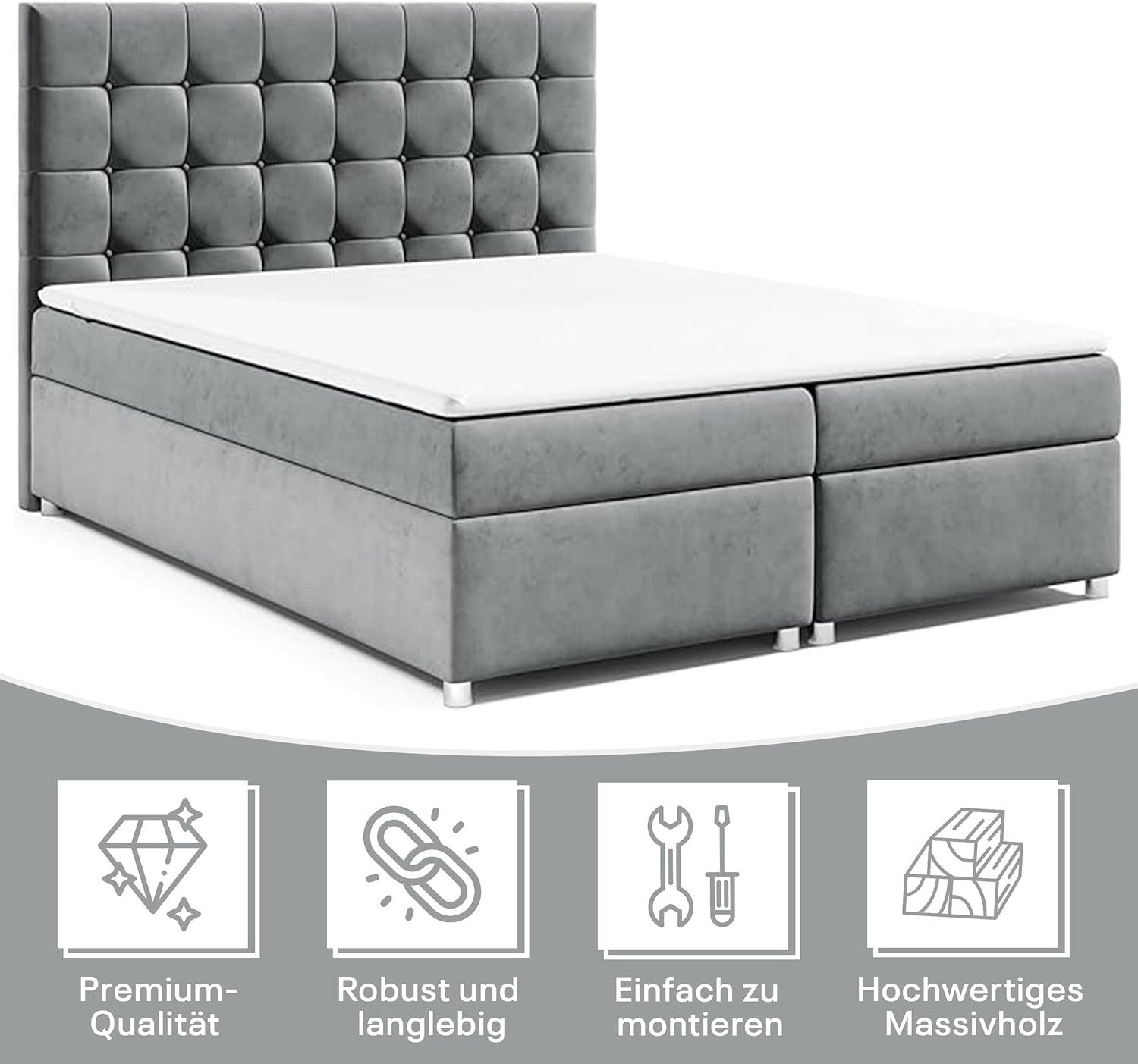 Best for Home Boxspringbett mit Bettkasten Trinity K-9 Bonellfederkern inkl. Komfort Topper H3 (140x200 160x200 180x200 200x200 cm), Handwerksqualität, TOP Preis-Leistungs-Verhältnis