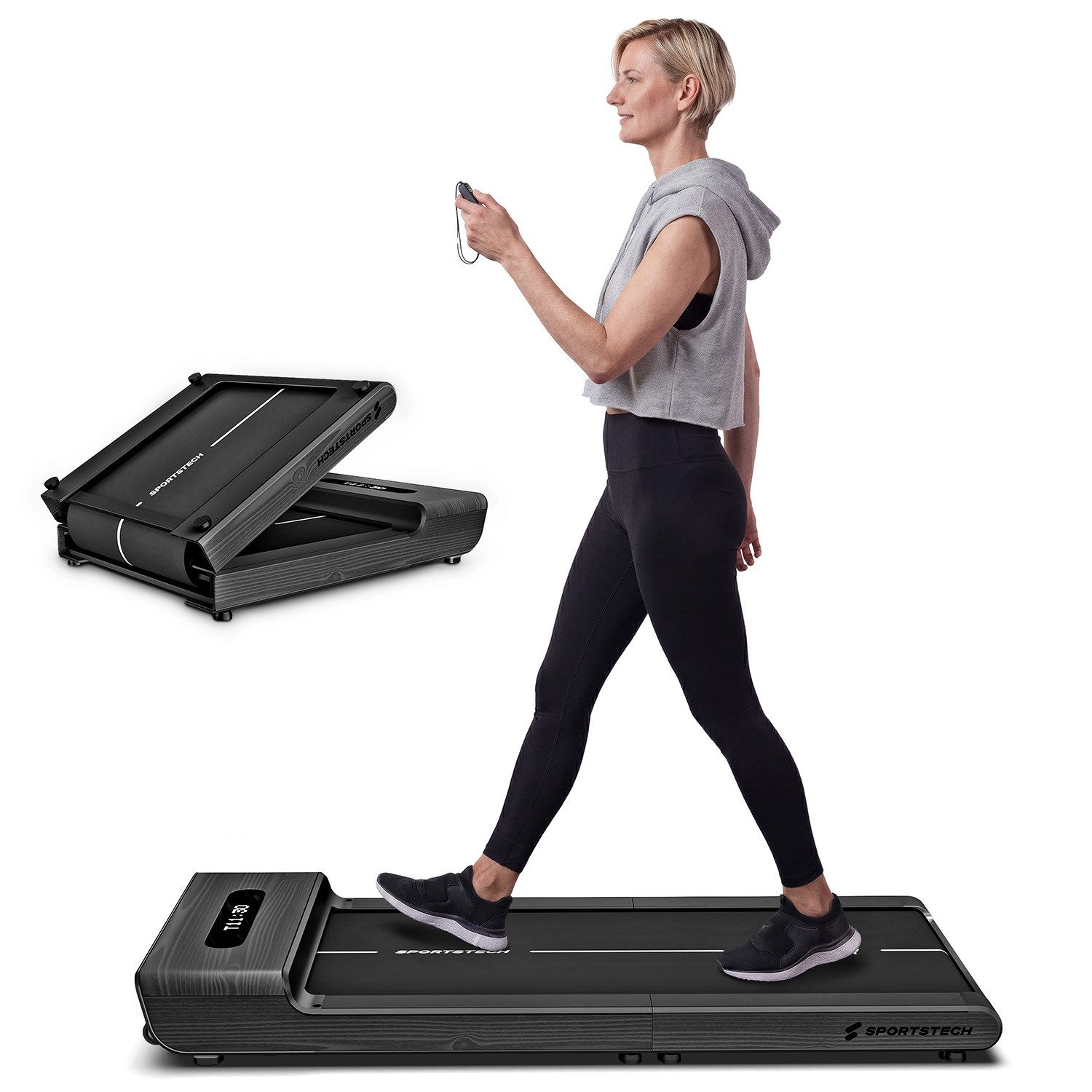 Sportstech Laufband WoodPad Pro, Geschwindigkeit bis 8 km/h, klappbar, Echtholz, App kompatibel