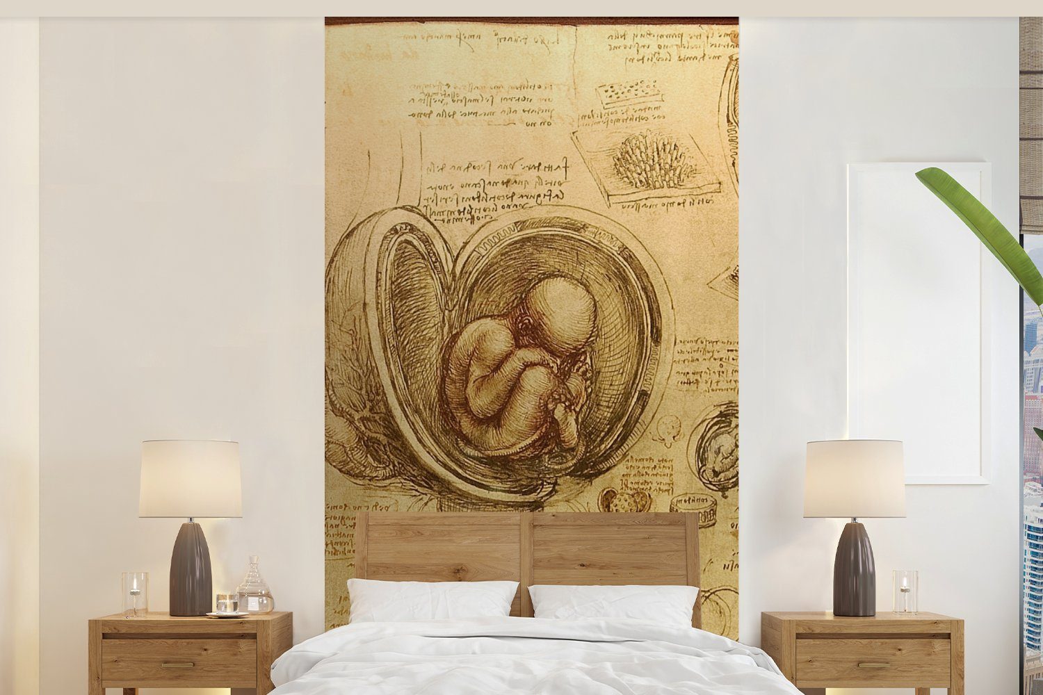 MuchoWow Fototapete Baby im Mutterleib - Leonardo da Vinci, Matt, bedruckt, (2 St), Vliestapete für Wohnzimmer Schlafzimmer Küche, Fototapete