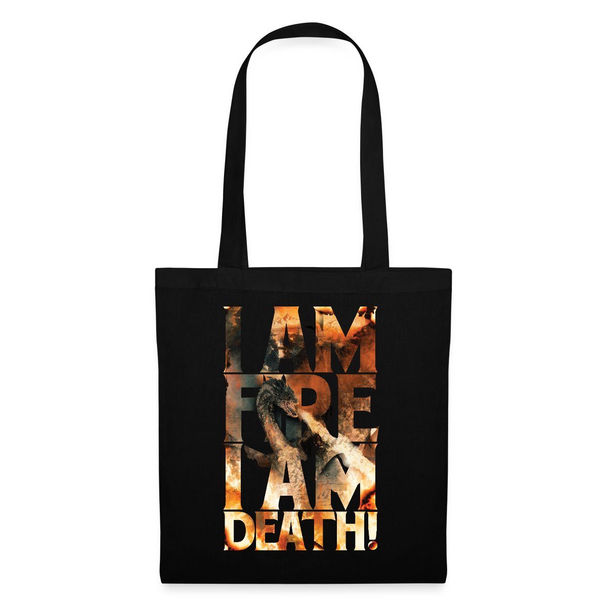 Spreadshirt Henkeltasche Der Hobbit Smaug Ich Bin Feuer, Ich Bin Der Tod Stoffbeutel (1-tlg)