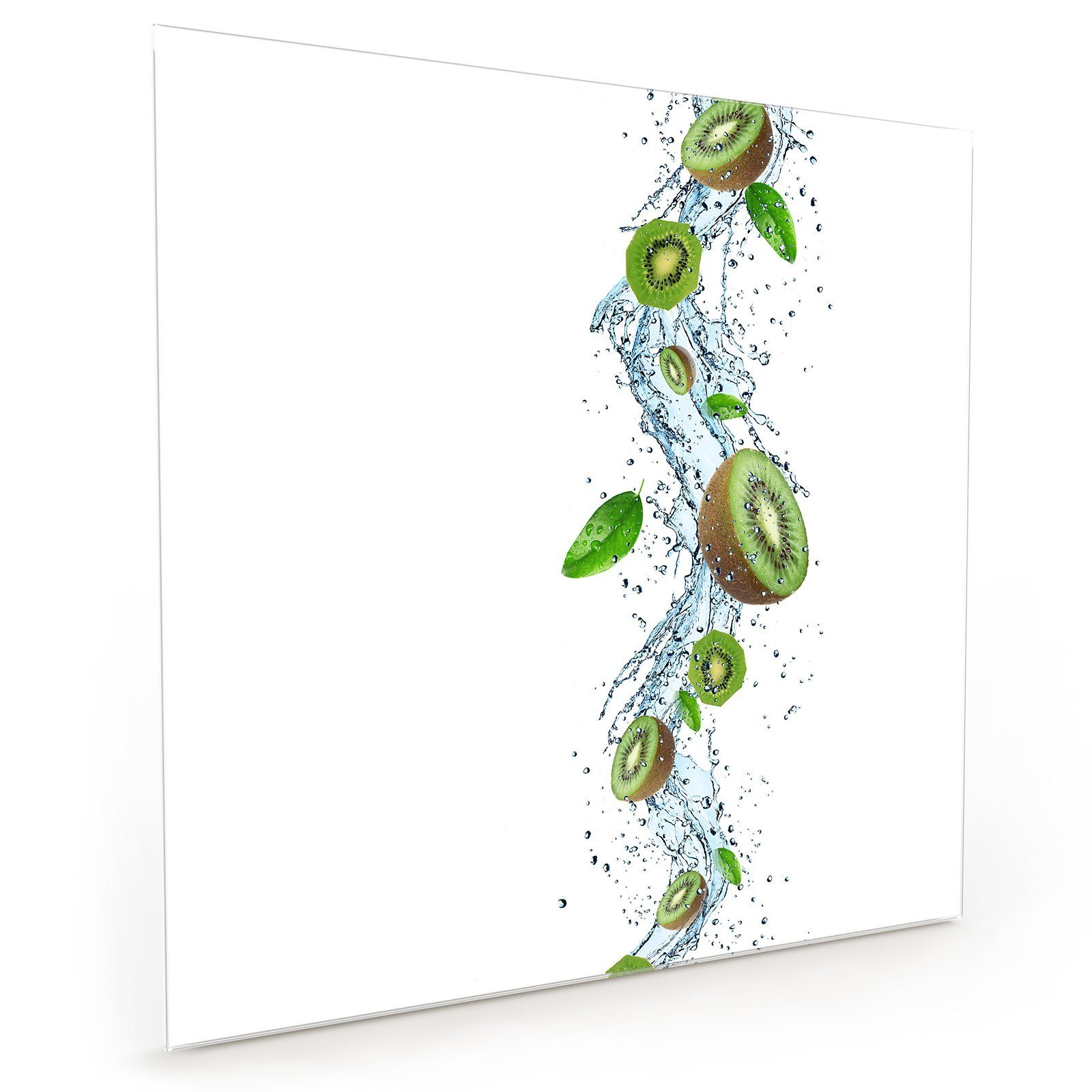 Primedeco Küchenrückwand Küchenrückwand Spritzschutz Glas mit Motiv Kiwi im Wasser