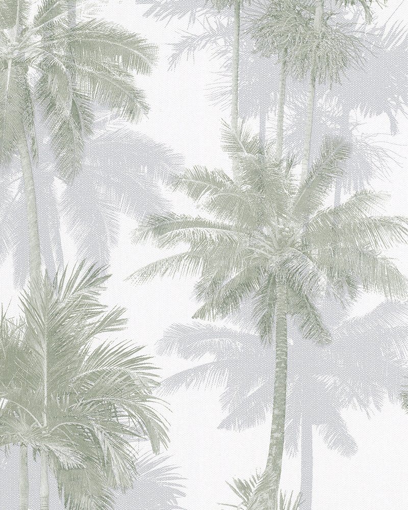 Palmen, restlos abziehbar weiß/grün Marburg und lichtbeständig Vliestapete,