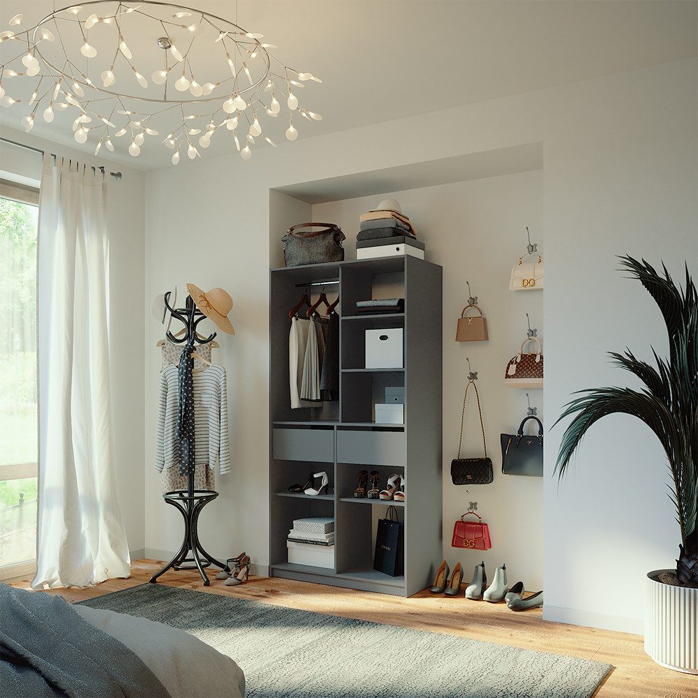 Vicco Kleiderschrank Elmo, Anthrazit, 100 x 200 cm mit 2 Schubladen günstig online kaufen