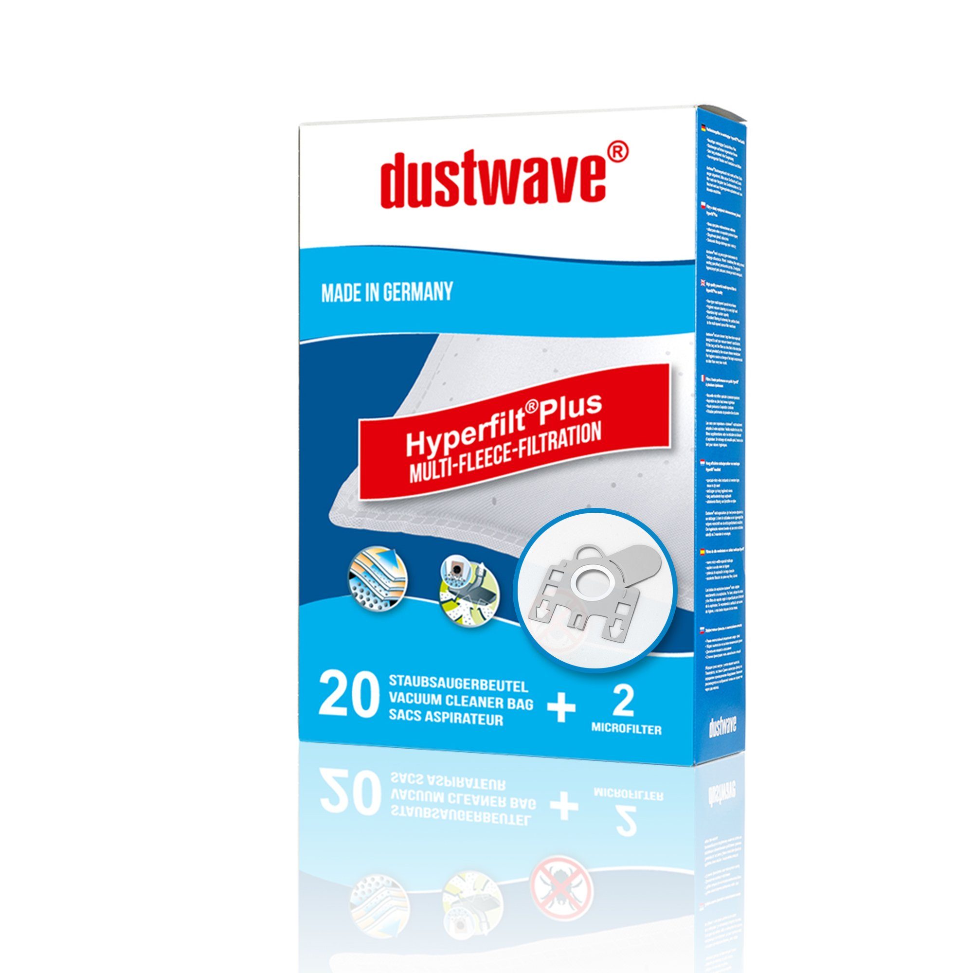 Dustwave Staubsaugerbeutel Megapack, 20 Megapack, Premium 2 zuschneidbar) + für 20 Staubsaugerbeutel St., - 170 Adix Hepa-Filter passend (ca. 15x15cm 170, - Adix