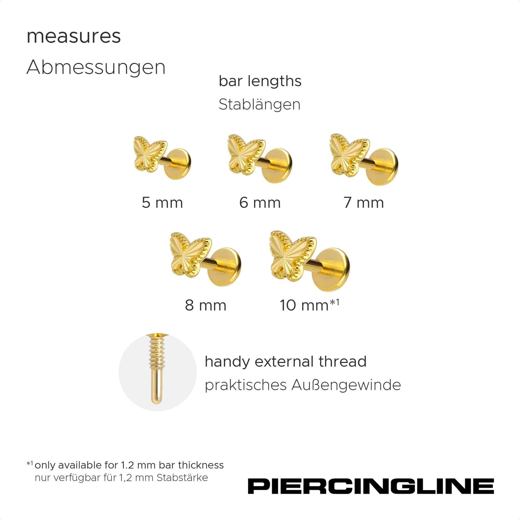 PIERCINGLINE Piercing-Set Titan Labret mit Innengewinde + 925er Silber Aufsatz SCHMETTERLING (Labrets, 1-tlg)