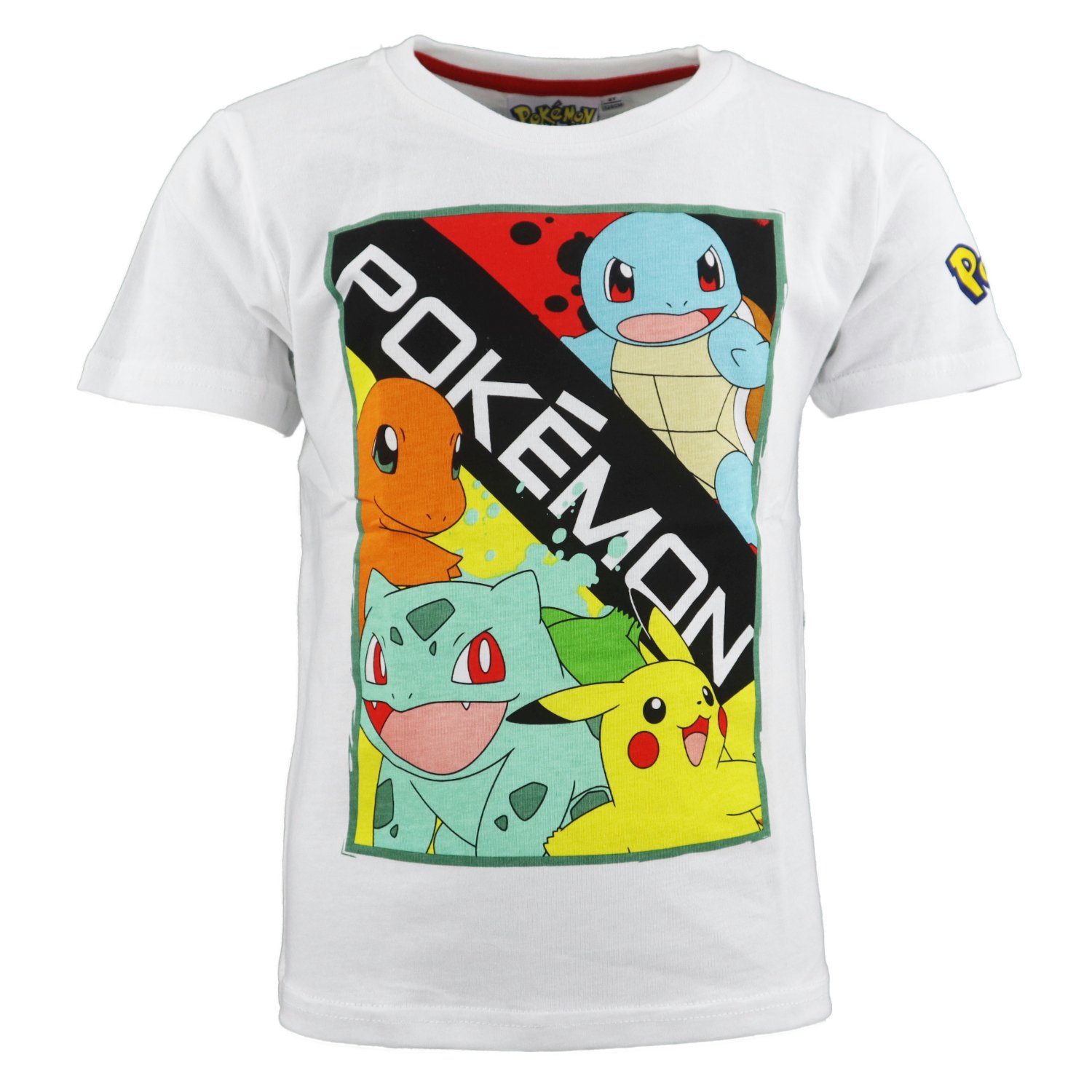 POKÉMON Print-Shirt Pokemon Pikachu Glumanda Shiggy Bisasam Kinder jungen T-Shirt Gr. 110 bis 152, in Weiß, aus 100% Baumwolle