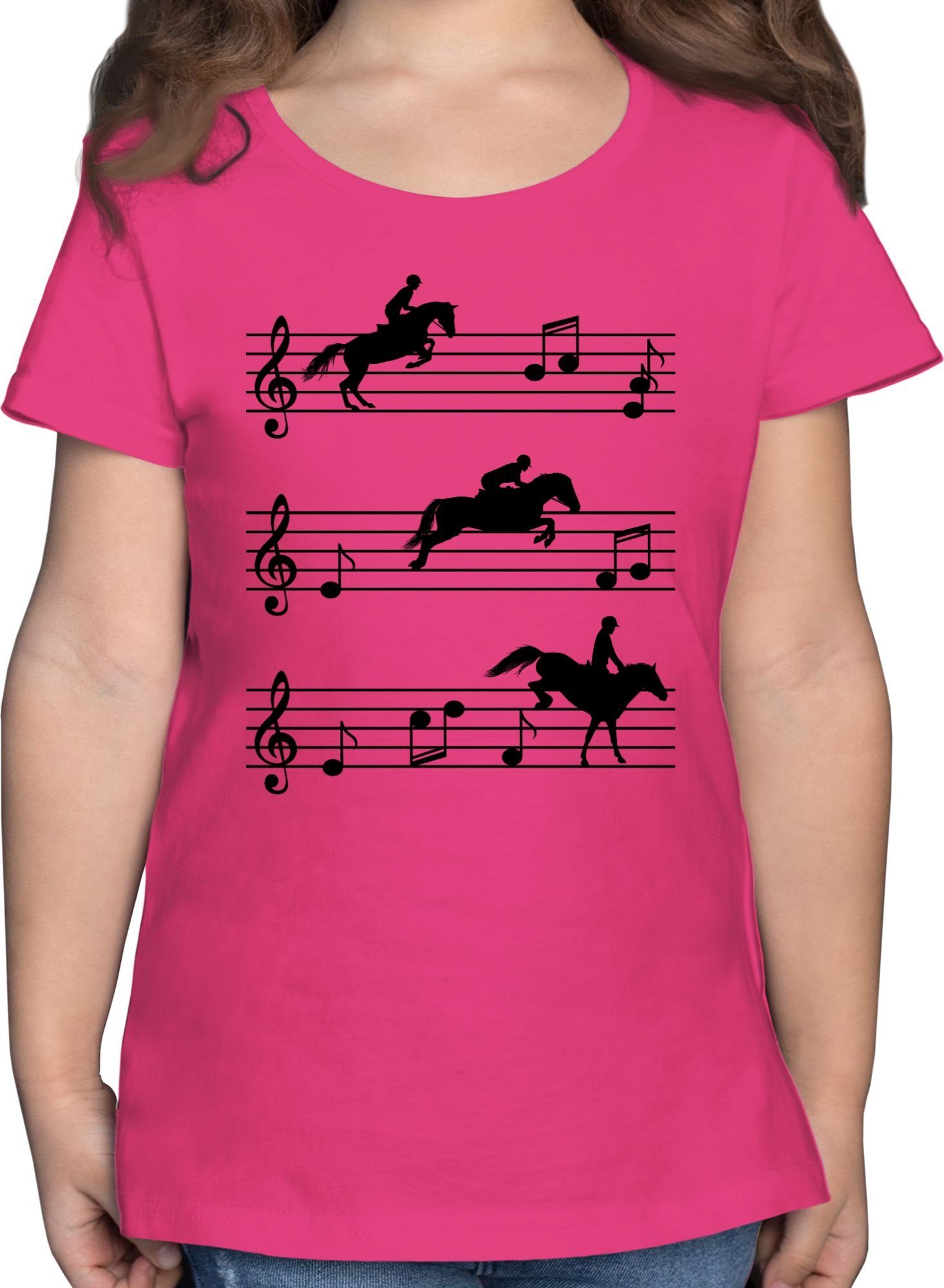 Shirtracer T-Shirt Pferde auf Musiknoten - schwarz Pferd 1 Fuchsia