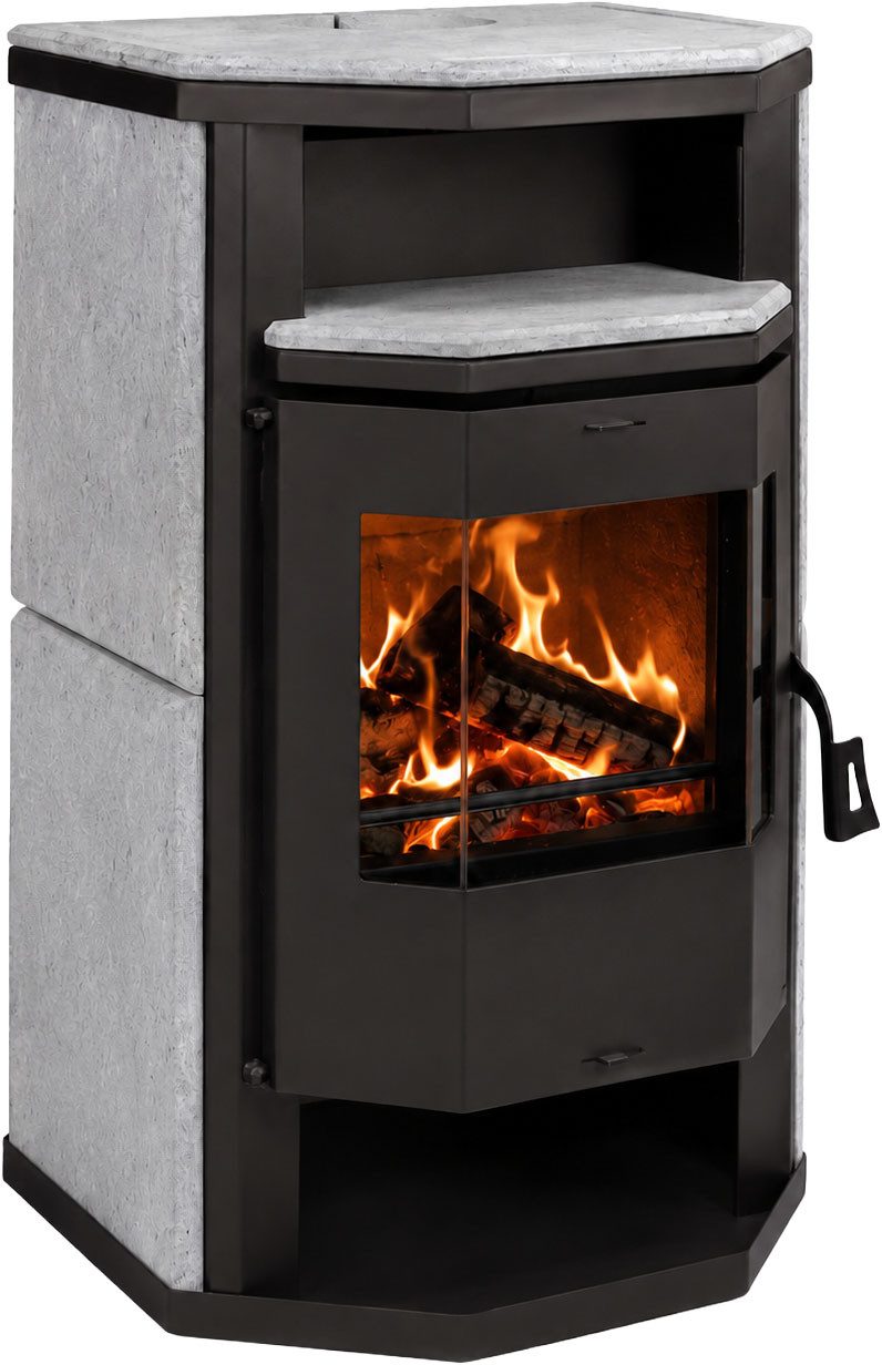 Hanseatic Kaminofen "Prios" Vollstein Exklusiv, Lieferung bis ins Wohnzimmer, 6,4 kW, Zeitbrand, Vollstein Verkleidung