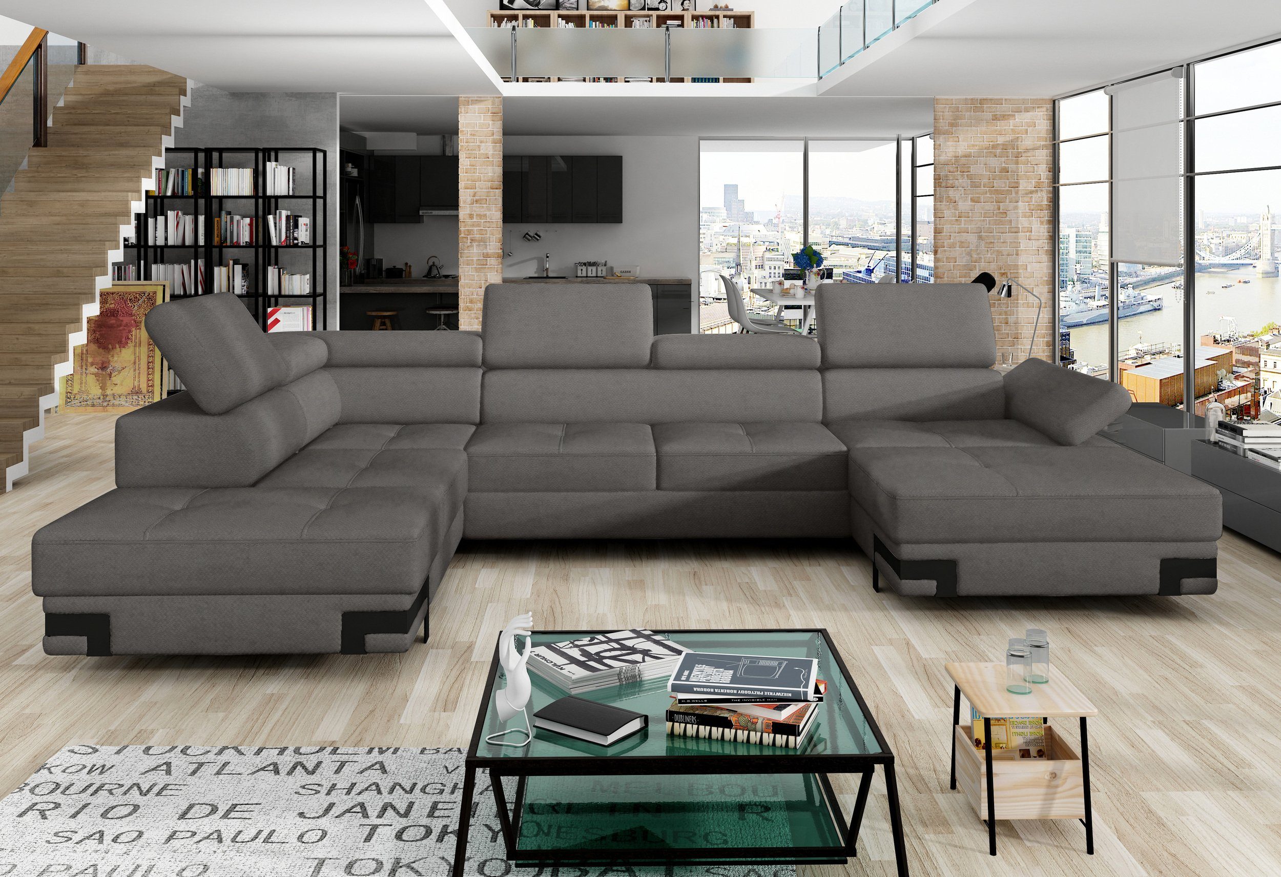 Wohnlandschaft XL, Modern Bettfunktion, oder mit links rechts mane Design bestellbar, Rio U-Form, Stylefy Sofa, Relaxfunktion,