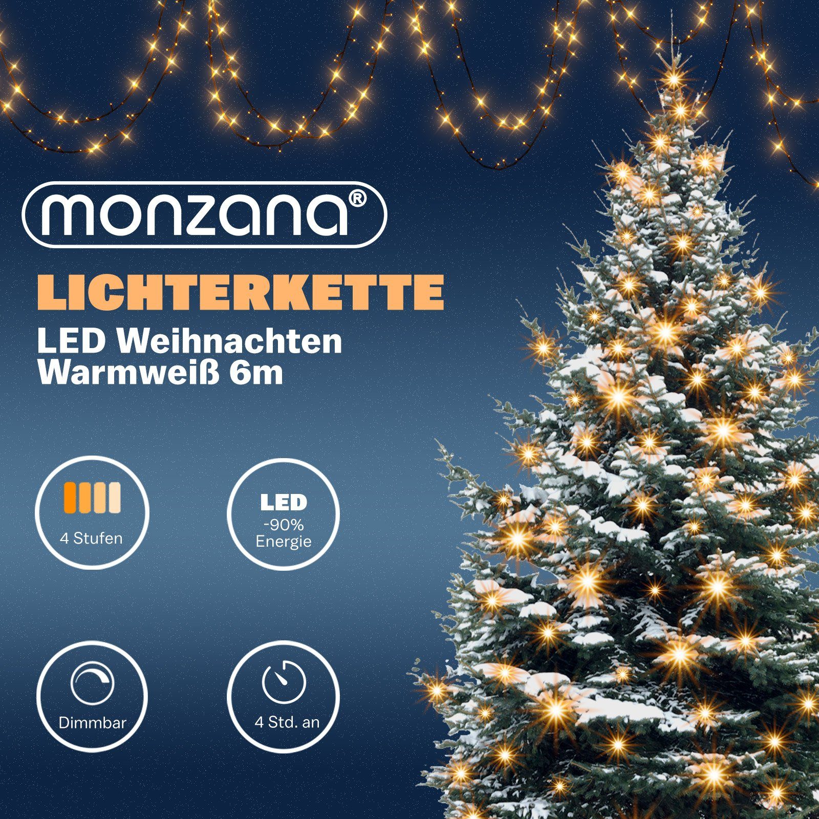 Deuba Lichterkette, 100 LED Außen Timer 8 Leuchtmodi IP44 Dimmbar Batterie