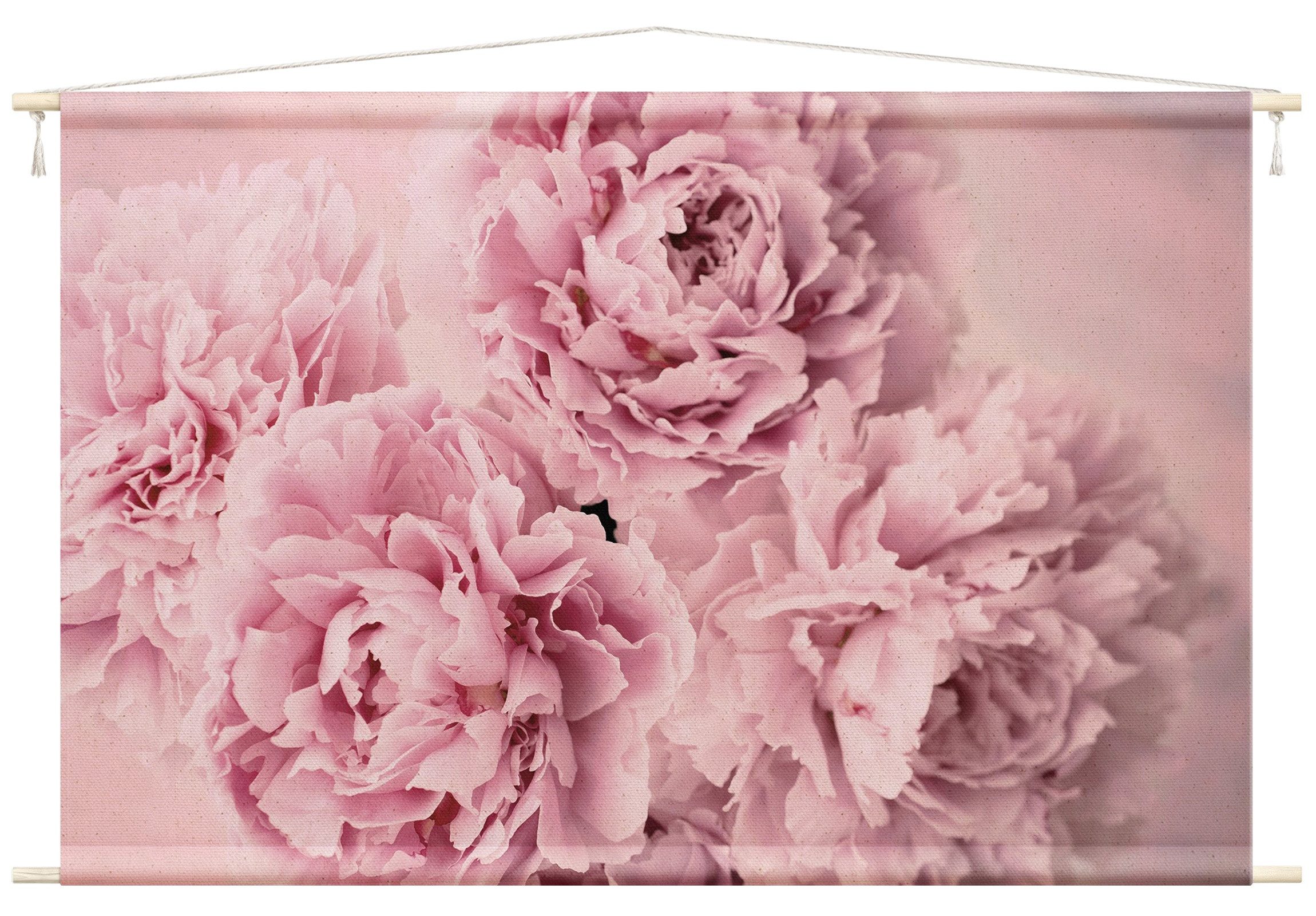 Bilderdepot24 Wandteppich modern Blumen Rosen Landhaus rosa, rechteckig, Höhe: 2.6 mm, großes Wandbild aus Natur-Baumwolle Wandbehang Stoffbild Tuch Wollseil