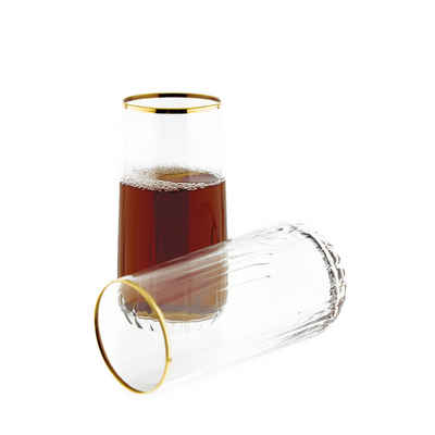 Pasabahce Cocktailglas Trinkglas Set 4-teilig mit elegantem Goldrand 360 ml Cocktailgläser