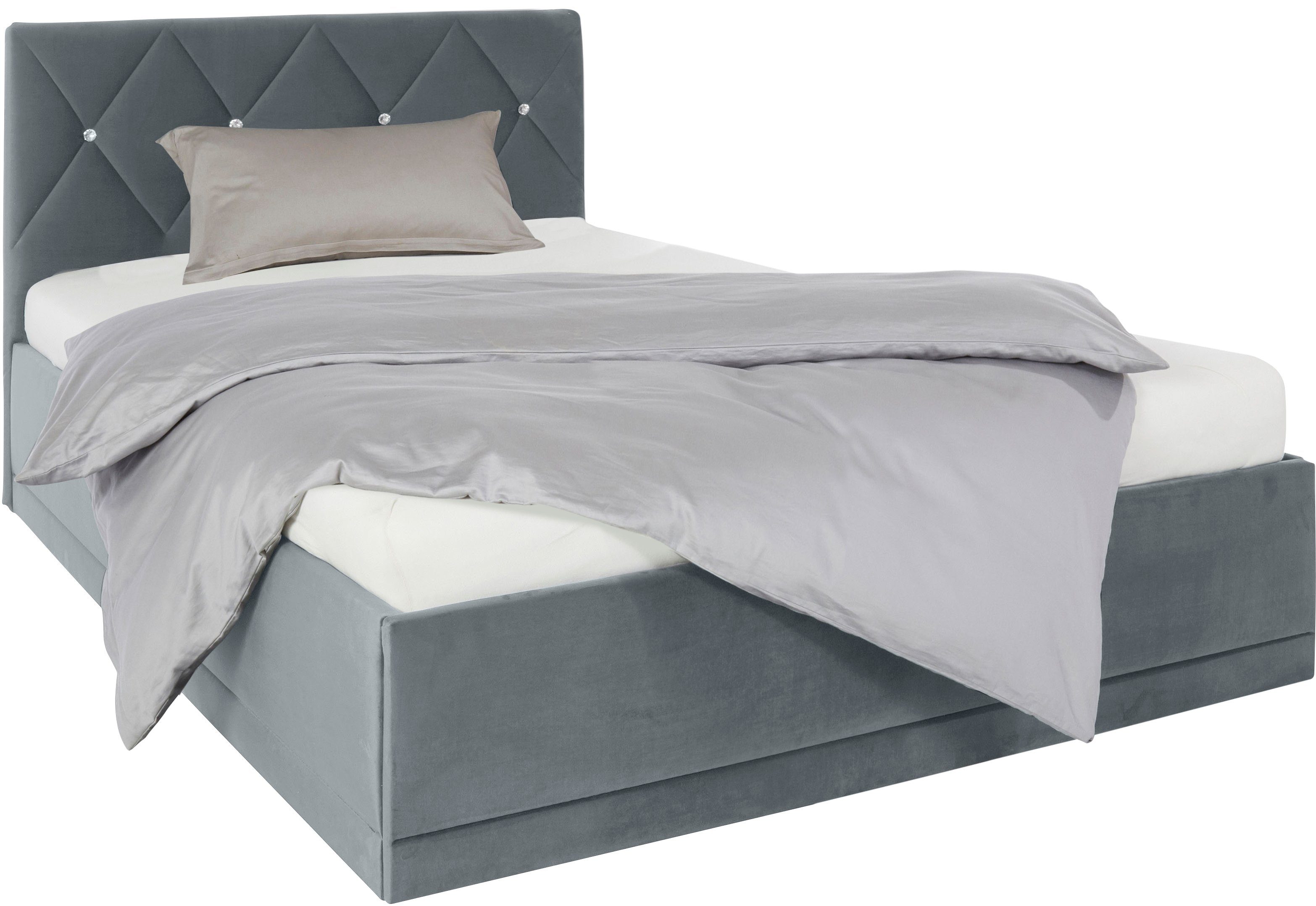 Westfalia Schlafkomfort Polsterbett Adamas, auch mit Bettkasten, Knopfheftung mit Strasssteinen grau | Polsterbetten