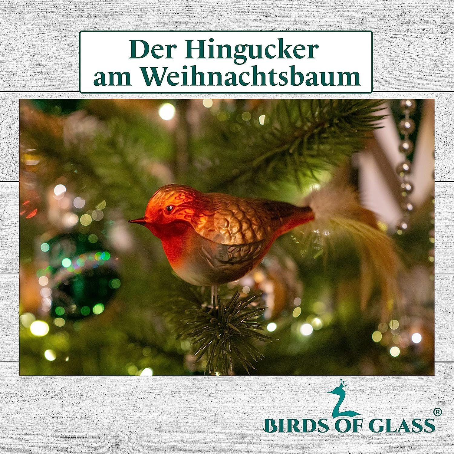 Birds of aus Glass handdekoriert, Herstellung Rotkehlchen eigener mit Glasvogel Christbaumschmuck mundgeblasen, Naturfeder