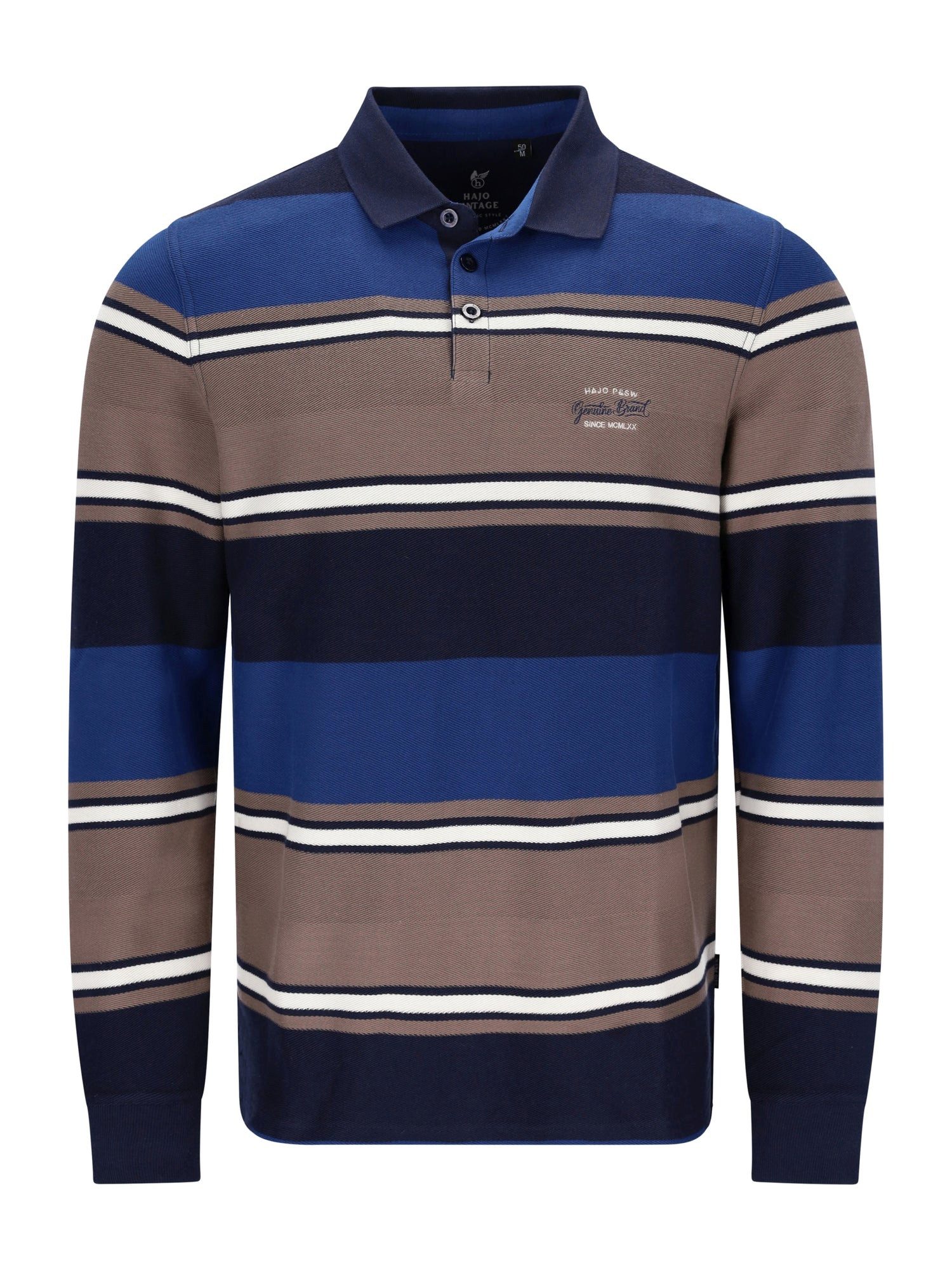 Hajo Langarm-Poloshirt Rugbyshirt in Herringbone-Optik (stay fresh) und garngefärbtem Steifen