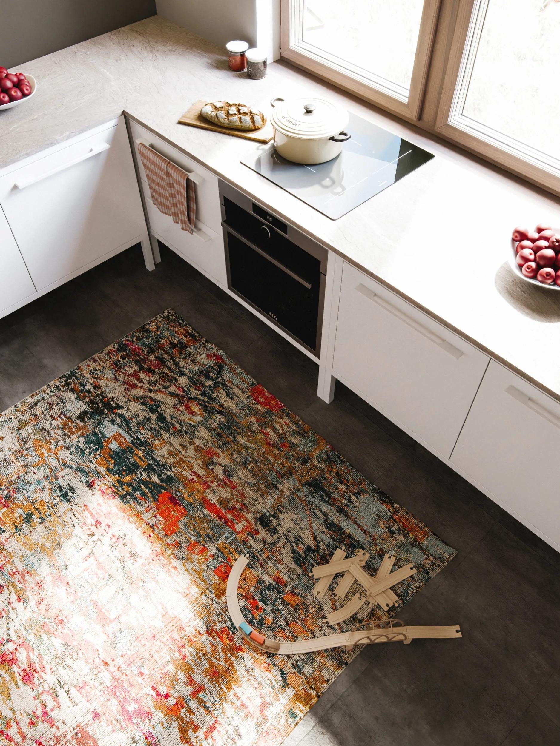 benuta Teppich Casa, quadratisch, Höhe: 11 mm, Teppich Wohnzimmer, Esszimmer, Schlafzimmer, Flur, Farbenfroh, Retro