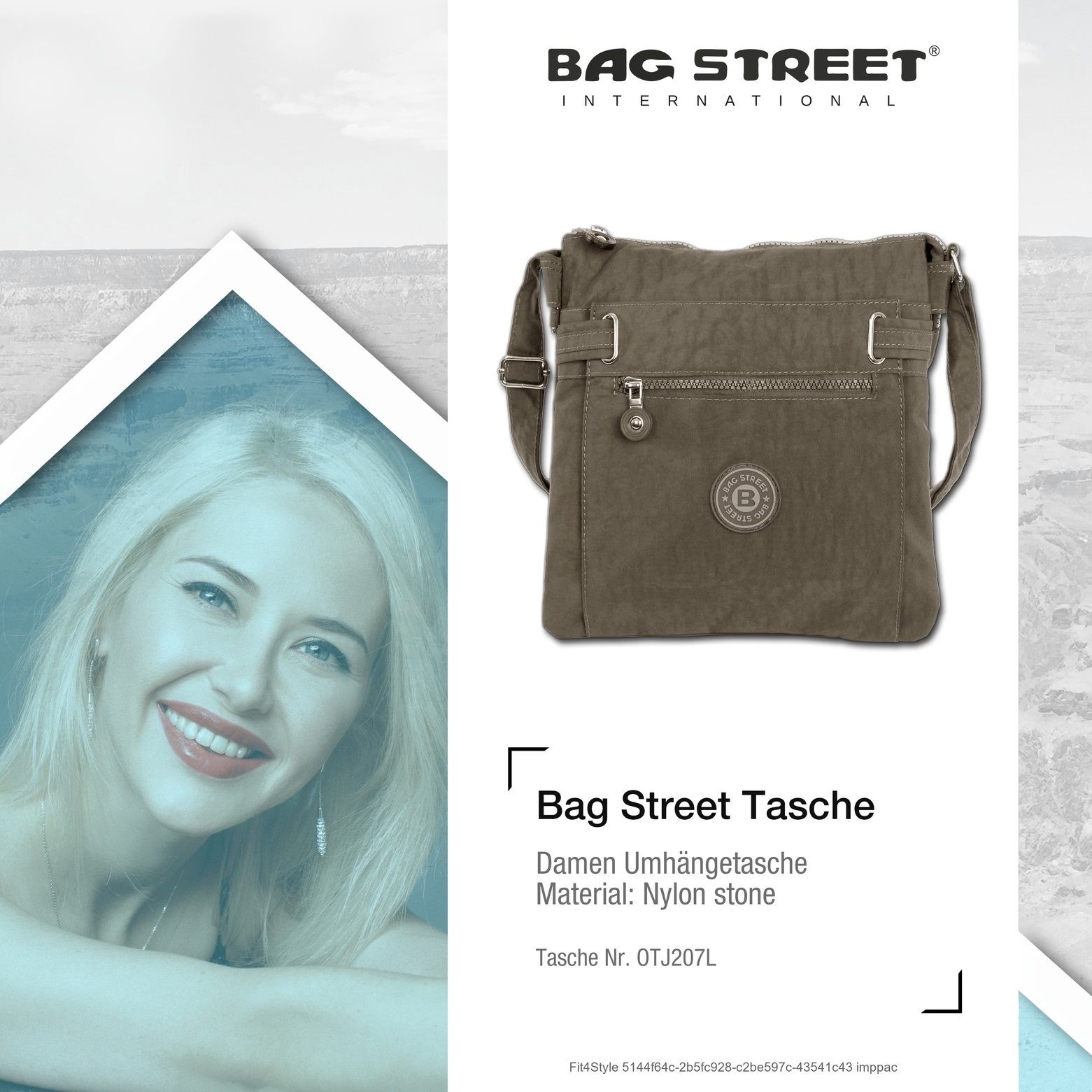 BAG STREET Umhängetasche Bag Street Damentasche Umhängetasche (Umhängetasche), Damen, Jugend Umhängetasche Nylon, stone, braun ca. 26cm x ca. 27cm