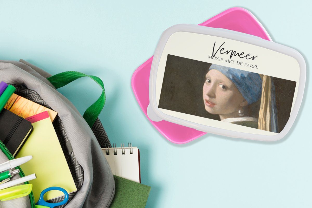 MuchoWow Lunchbox Kunst Kunststoff, (2-tlg), rosa Erwachsene, Perlenohrring für Vermeer, dem Mädchen - Snackbox, mit Kinder, Mädchen, Kunststoff Brotdose - Brotbox Das