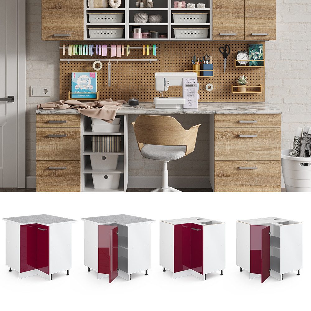 Vicco Schranksystem R-Line, Bordeaux Hochglanz/Weiß, 75.6 günstig online kaufen