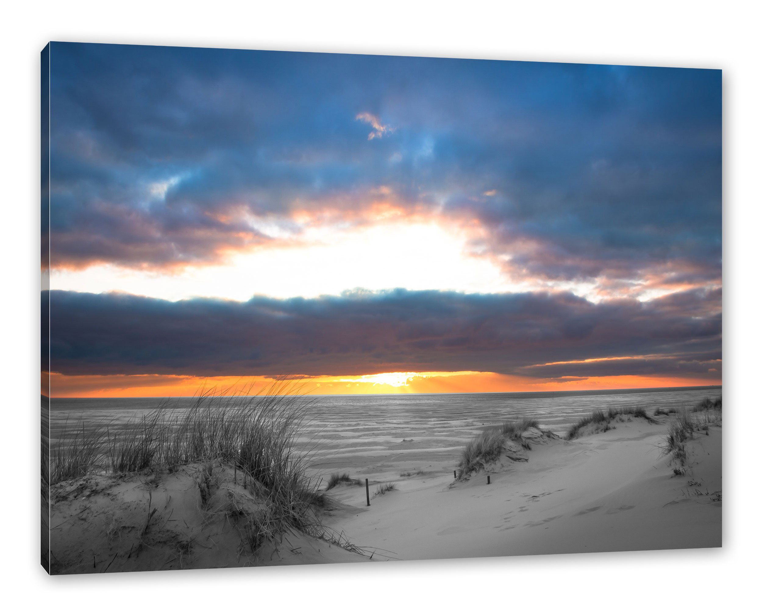 Pixxprint Leinwandbild Nordseeküste bei Sonnenaufgang, inkl. Sonnenaufgang Leinwandbild Nordseeküste (1 Zackenaufhänger fertig bespannt, bei St)