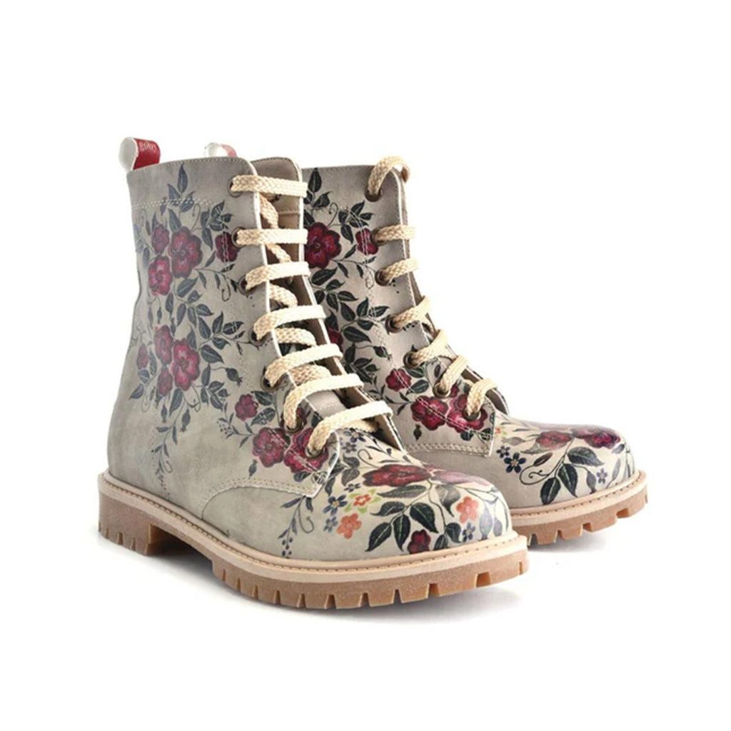 LaMarta Damenstiefel Vegan, Сапоги with blossem Design, Schnürboots, stiefelette Schnürstiefel